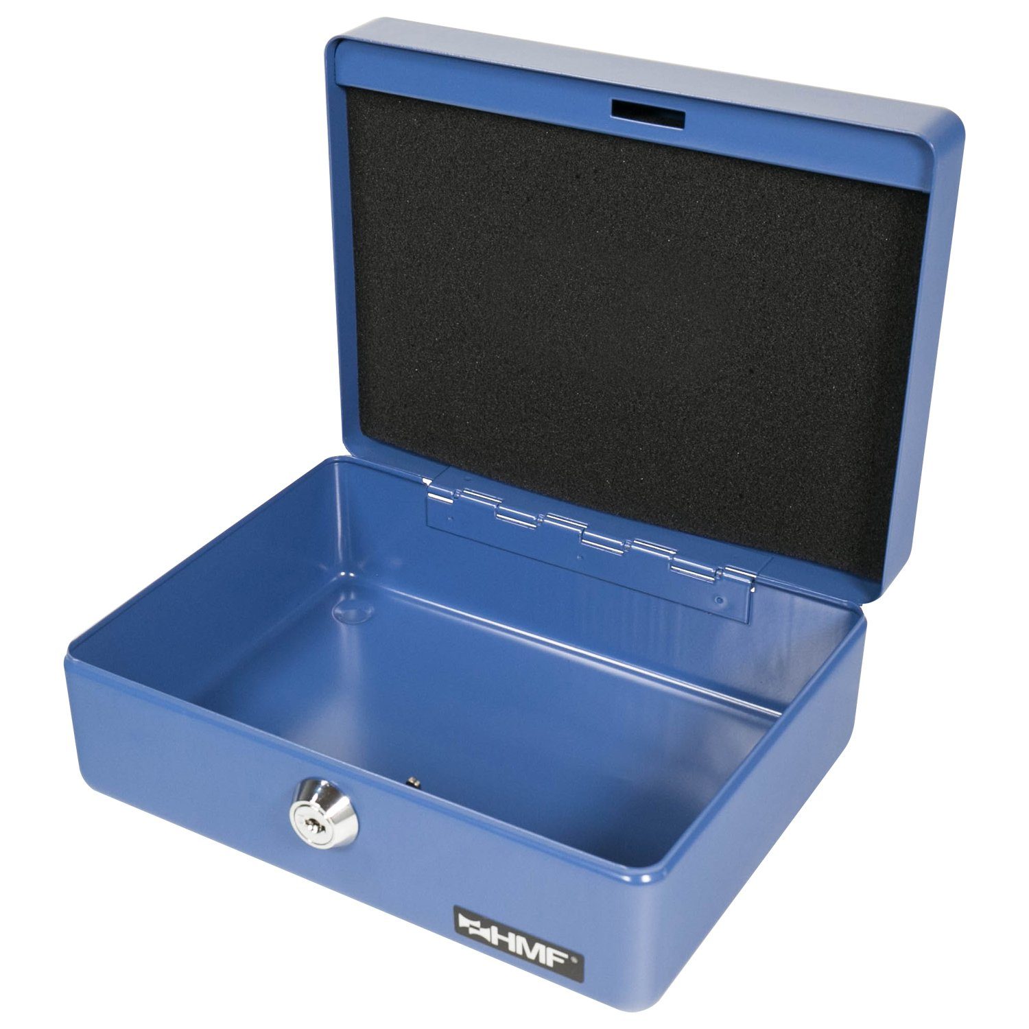 HMF Geldkassette Abschließbare Bargeldkasse blau robuste Geldbox Münzzählbrett, mit cm Schlüssel, 20x16x9 mit