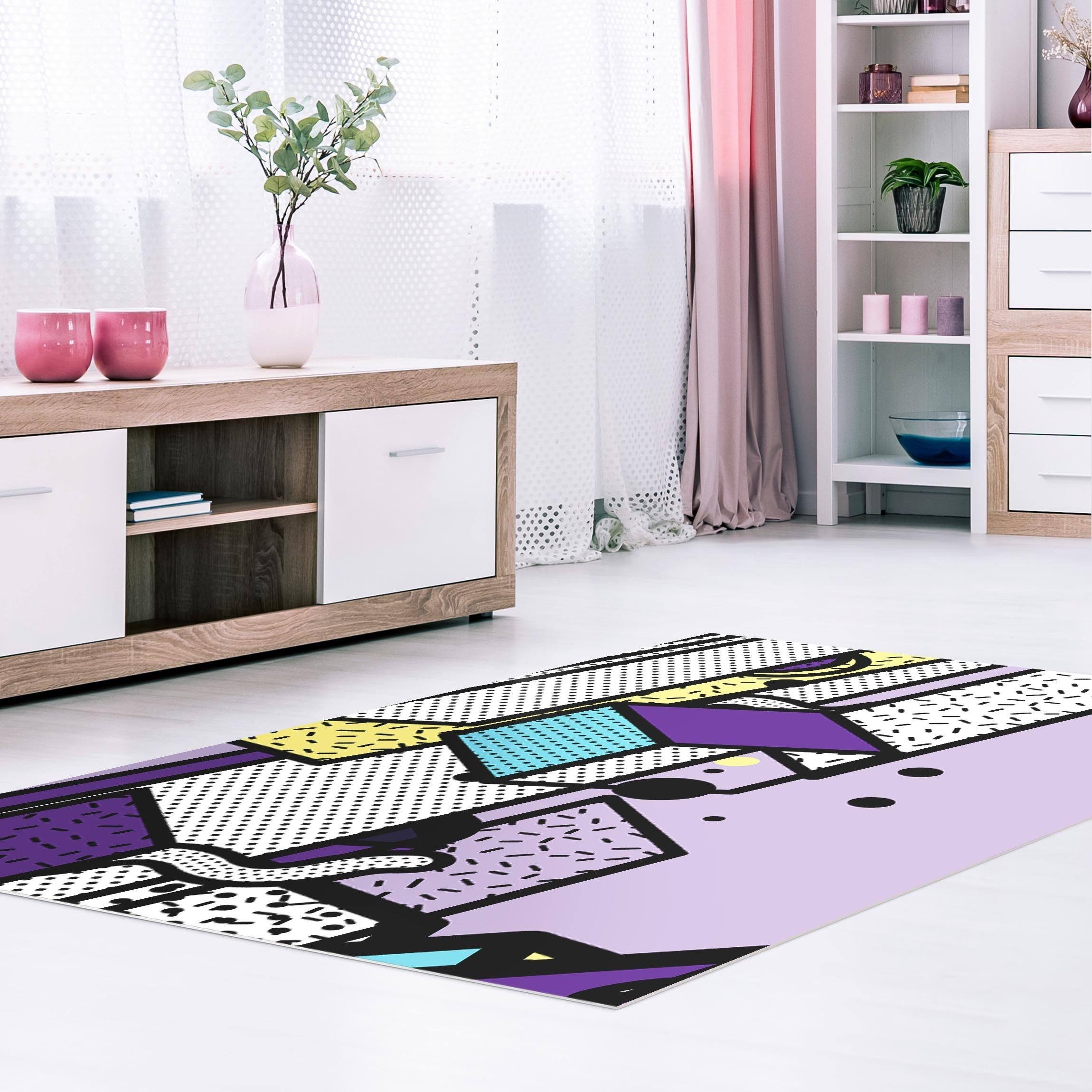 Bilderdepot24 Teppich Vinyl Wohnzimmer Schlafzimmer Flur Küche Muster modern, rechteckig - violett glatt, nass wischbar (Küche, Tierhaare) - Saugroboter & Bodenheizung geeignet