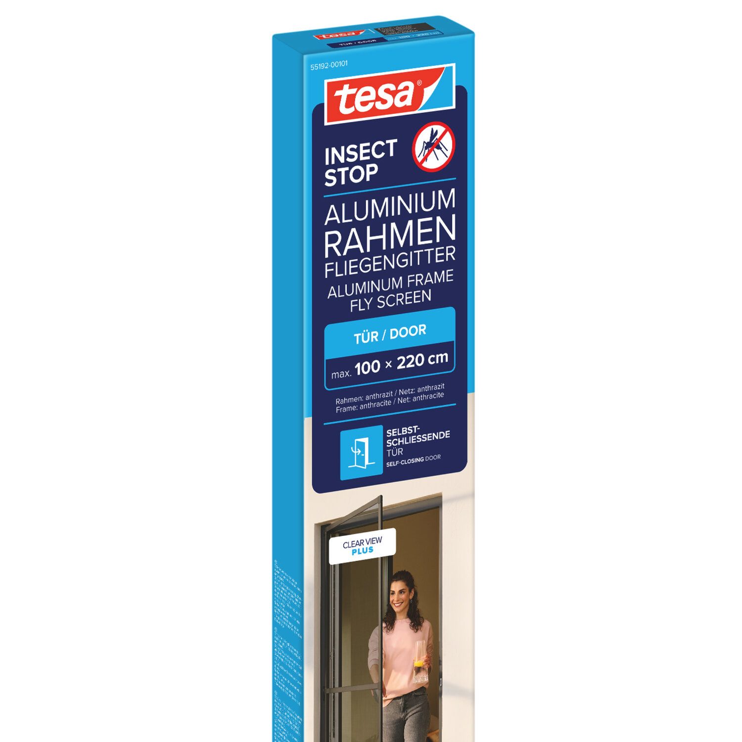 tesa Insektenschutz-Tür, (Komplett-Set, 1-St., INSECT STOP Fliegengitter Tür - 100 cm x 220 cm, Anthrazit), Insektengitter mit Aluminium-Rahmen - Tür Insektenschutz