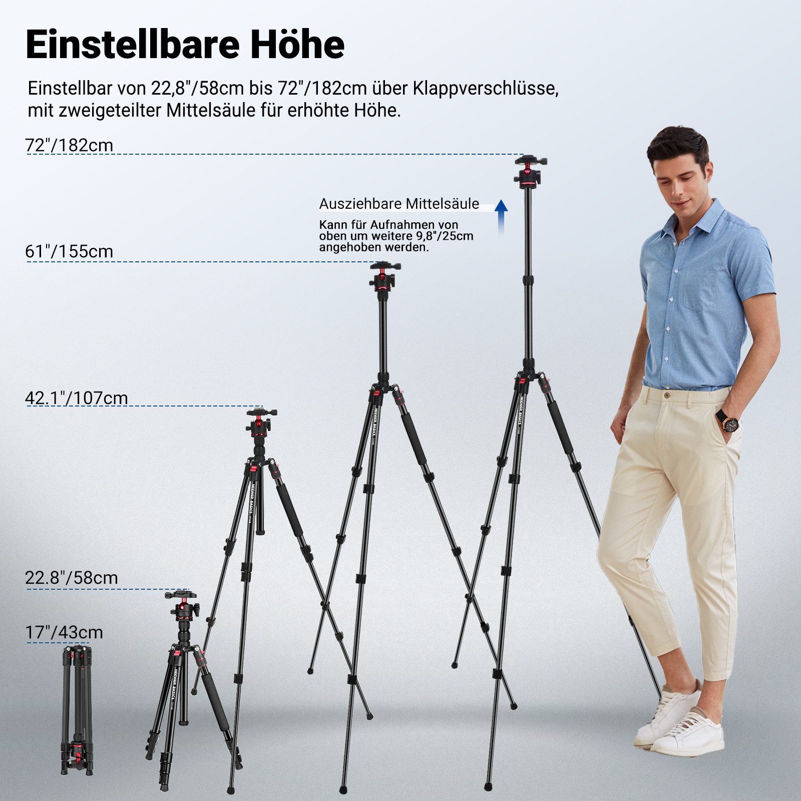 Neewer 182cm Reisestativ Einbeinstativ kompakter Leichter Kamera Stativ Kamerastativ (360° Kugelkopf, Arca Schnellwechselplatte, max. Last 6kg) – Bild 3 von 5
