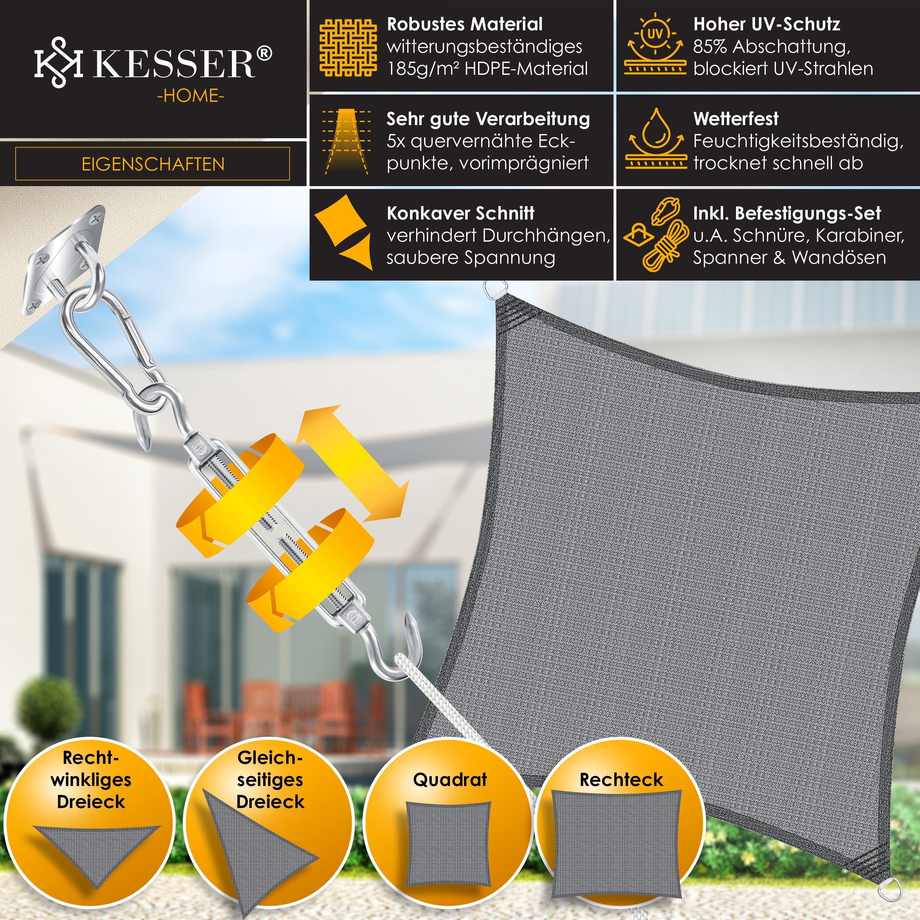 KESSER Sonnensegel, Sonnenschutz Windschutz HDPE Gewebe wasserabweisend & windabweisend