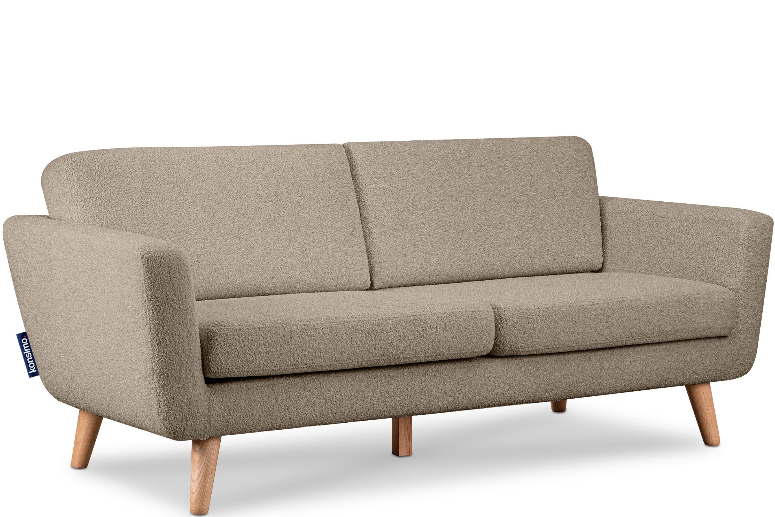 Konsimo 3-Sitzer TAGIO Sofa 3 Personen, mit Armlehnen, Scandi-Stil, Made in Europe, Gestell aus Massivholz braun | braun