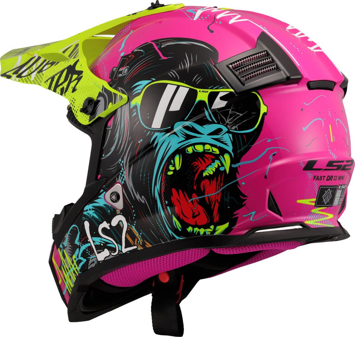 LS2 Motorradhelm MX437 Fast Evo II Mini Gorilla Kinder Motocross Helm, Notfallsystem-polsterung (eqrs)