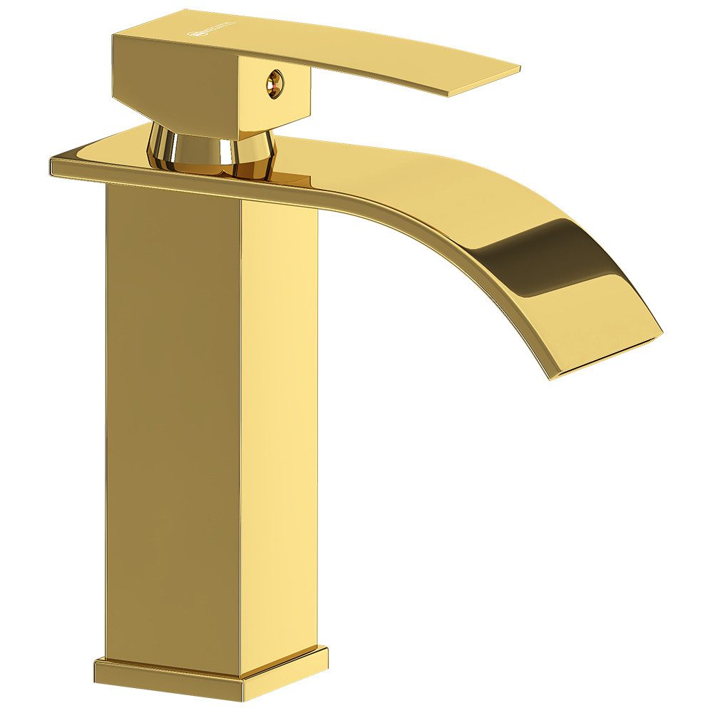 Lomadox Waschtischarmatur FAUCET-140 Edelstahl Waschbeckenarmatur 18,5 cm hoch in Goldfarben, glänzend
