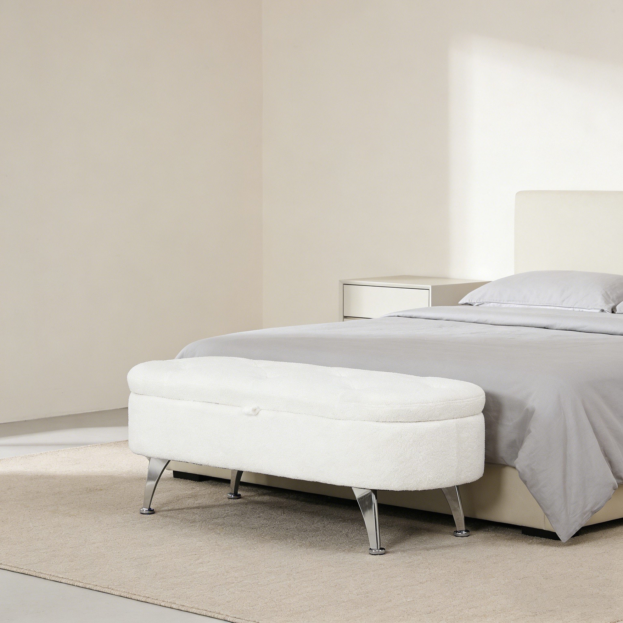 BlingBin Sitzbank Schlafzimmerbank mit Stauraum, Polsterbank (Truhenbank, 1-St., Aufbewahrungsbank 114L x 47B x 46,5H cm), Deckel und Metallbeinen für Wohnzimmer, Schlafzimmer, Flur, Weiß