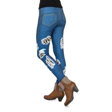 cosey Leggings Bedruckte Bunte Damen Leggings (Einheitsgröße XS-L) Jeans Leo Patches