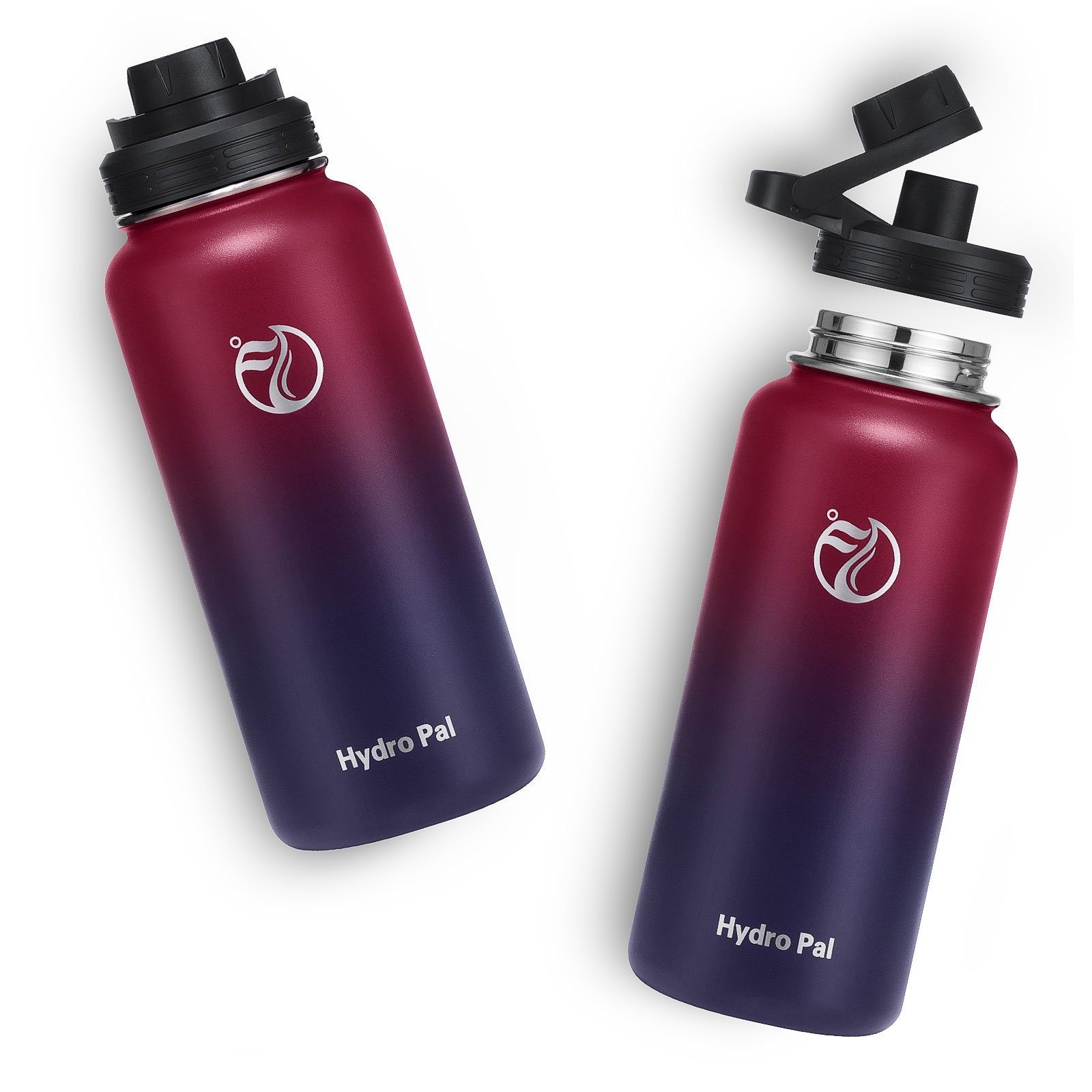 Thermosflasche Isolierte Auslaufsicher Strohhalm Edelstahl, 2 Wasserflasche Rot/Lila Kohlensäure Deckel 1L BPA-Frei OKWISH Isolierflasche geeignet Liter 1 2 Trinkflasche