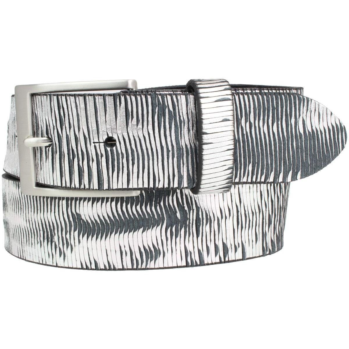BELTINGER Ledergürtel Leder-Gürtel aus Vollrindleder Metall-Optik 4 cm - Herren-Gürtel Metal Schwarz Metallik, Silber
