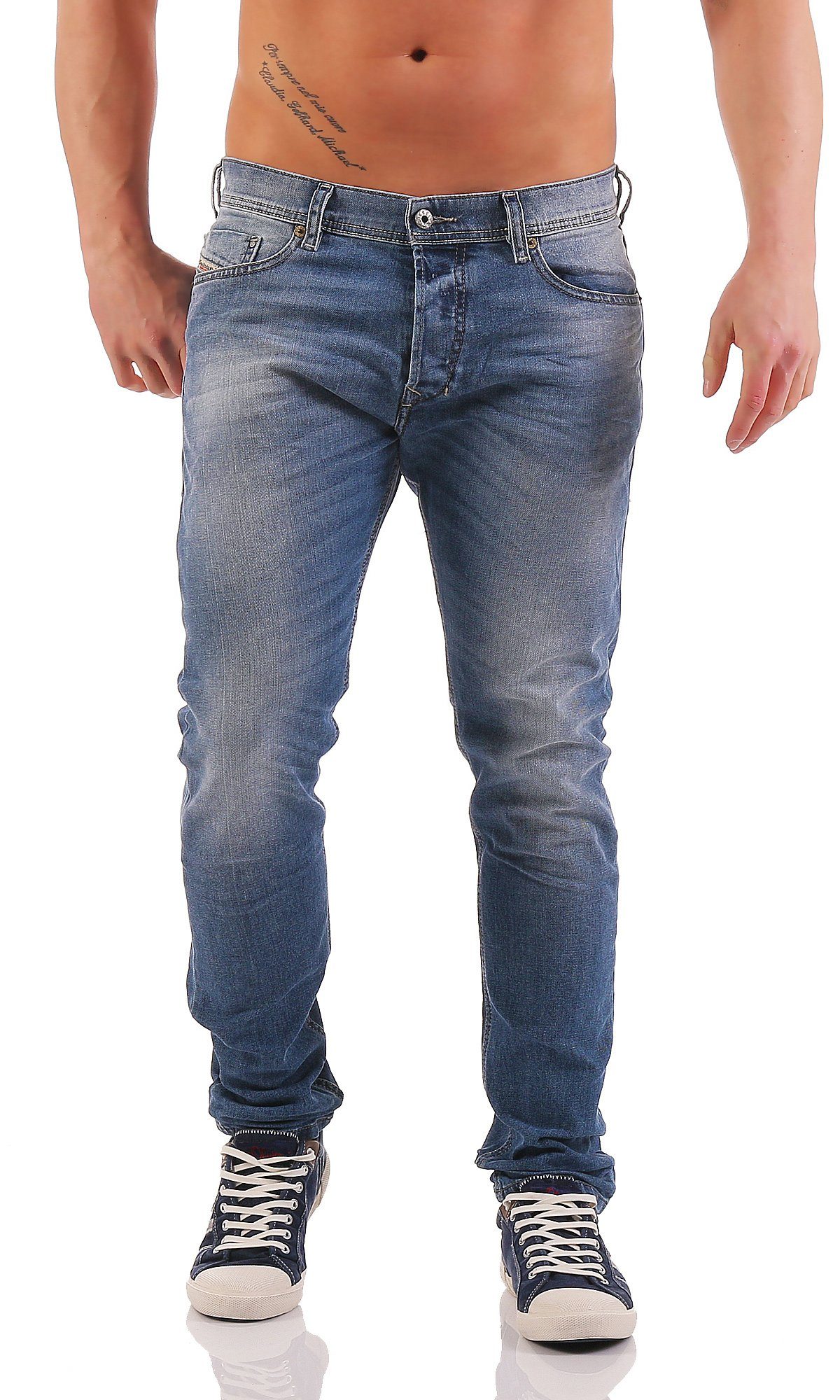 Größe: Herren 0842H Style, Röhrenjeans, L32 Stretch, 5 Dezenter Diesel Used-Look, Pocket W28 Blau, Tepphar Stretch-Jeans