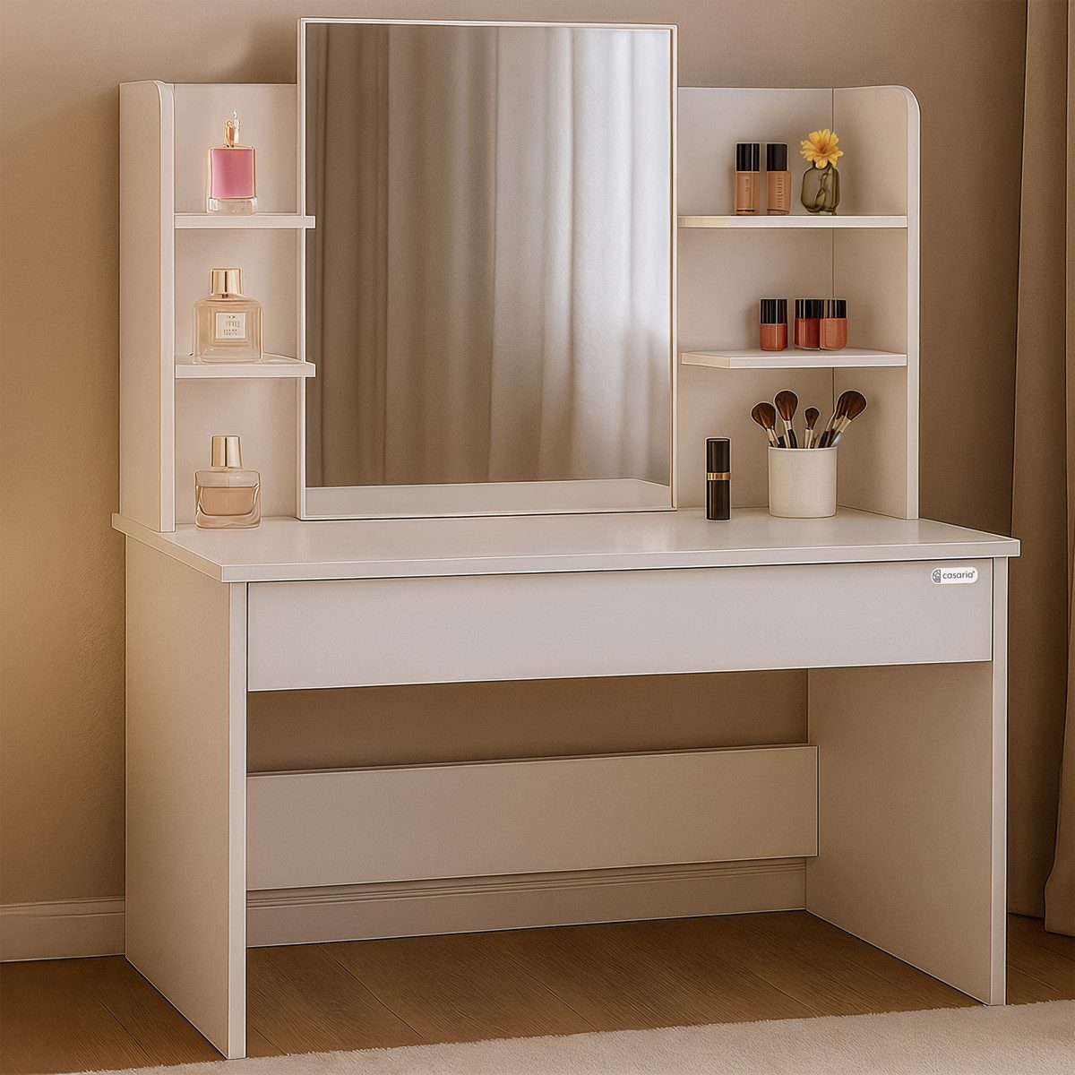 Casaria Schminktisch Lucia (1-St), mit Spiegel Schubladen Beleuchtung Schminkkommode 110x40cm Modern Weiß