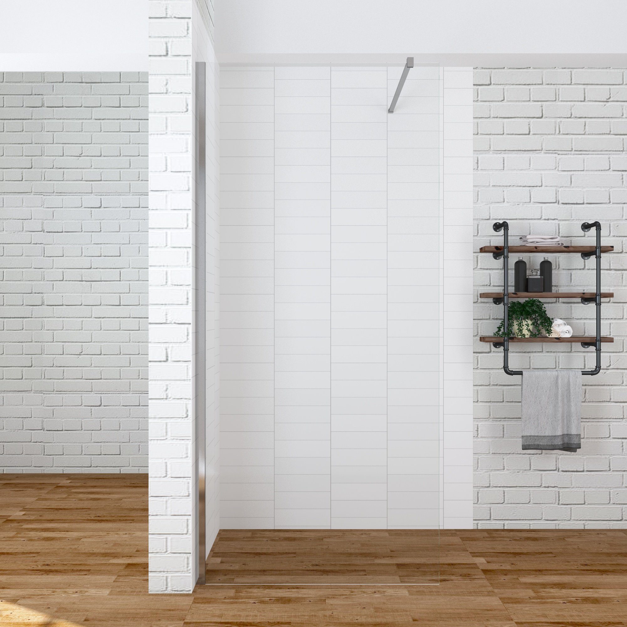 AQUABATOS Walk-in-Dusche Duschabtrennung Walk in Duschwand Glas Begehbare Dusche, Einscheiben Sicherheitsglas (ESG), (10 mm Klarglas mit Lotus-Effekt Beschichtung)