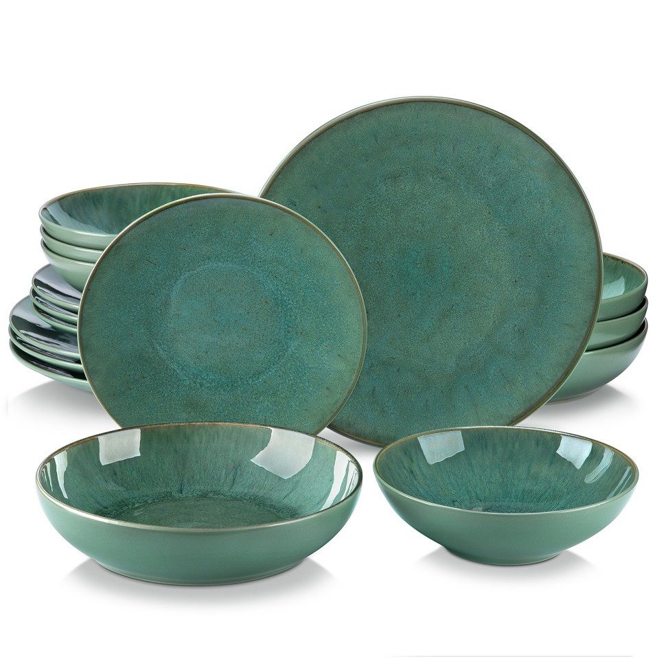 vancasso Geschirr-Set 16-tlg Geschirrset für 4 Personen, Steingut, Grün/Grau (16-tlg), 4 Personen, Steingut