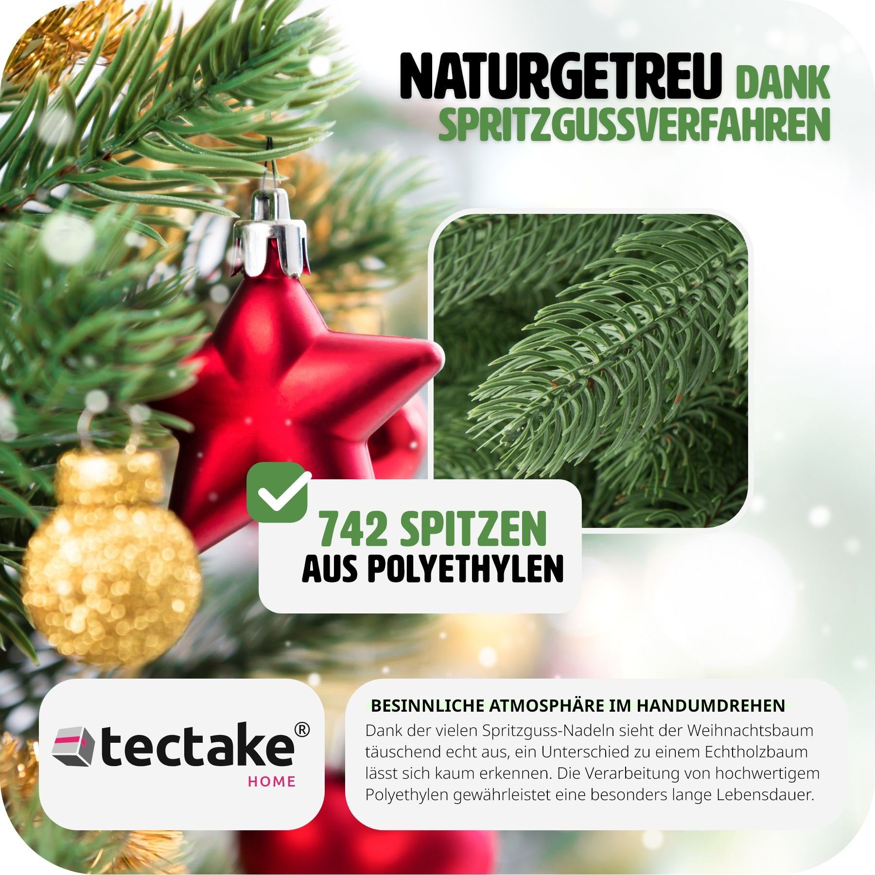 tectake Künstlicher Metallständer, 742 mit künstlich Spitzen grün, Undekorierter/Unbeleuchteter Weihnachtsbaum Baum Weihnachtsbaum