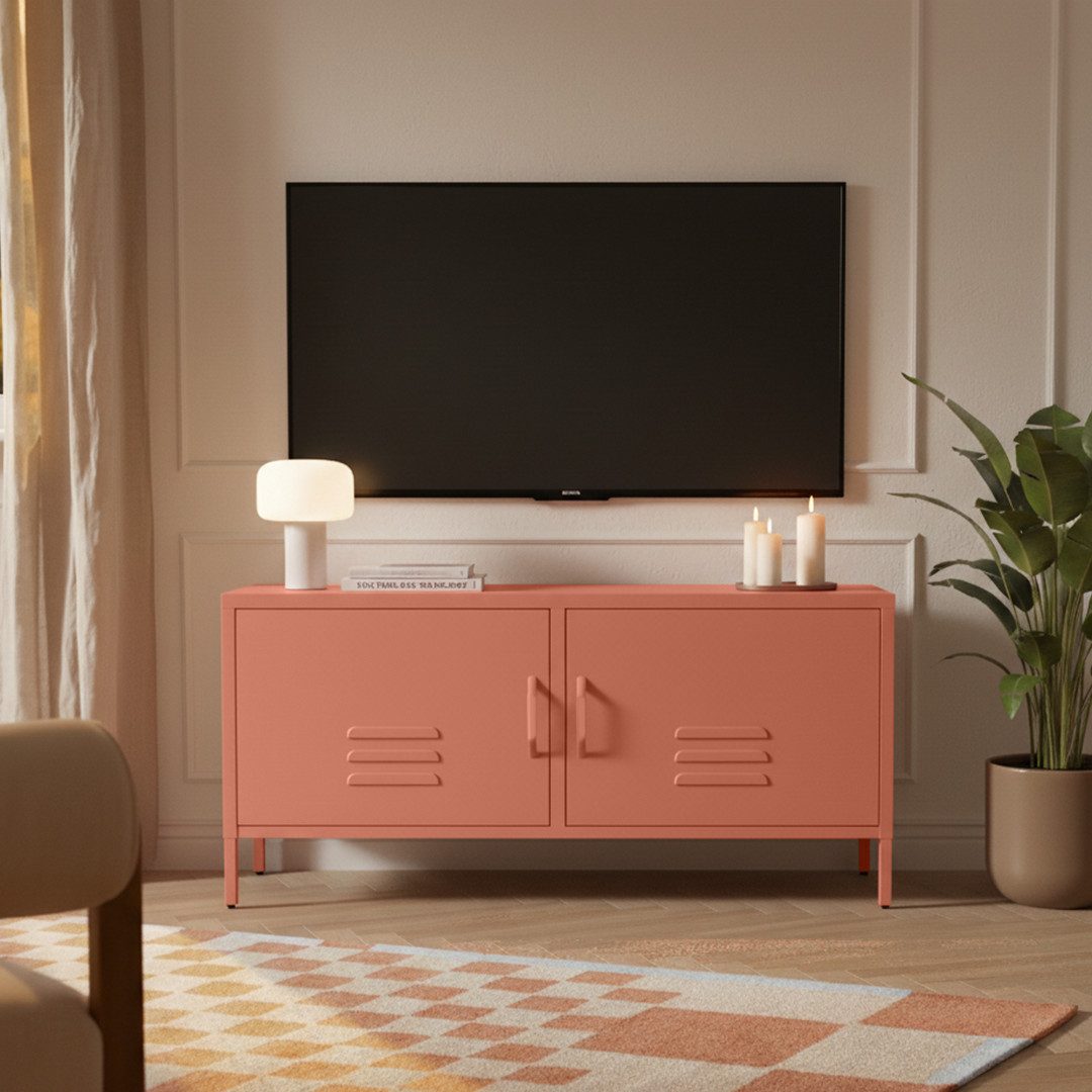 skølm Lowboard Atria aus Metall (Terrakotta), Metallkommode mit 4 Fächern & 2 Türen, 55x38x105cm (HxTxB)