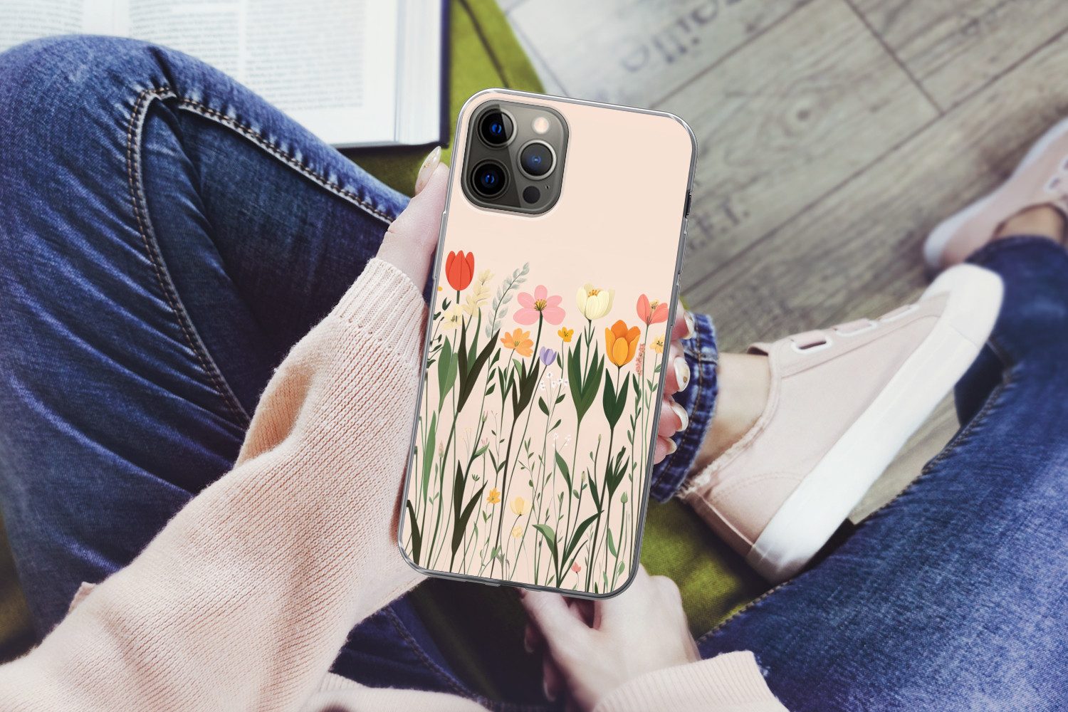 MuchoWow Handyhülle für Apple iPhone 13 Pro Pastelltöne - Blumen - Illustration, Smartphone-Bumper, Print, Handy Schutzhülle Dünn