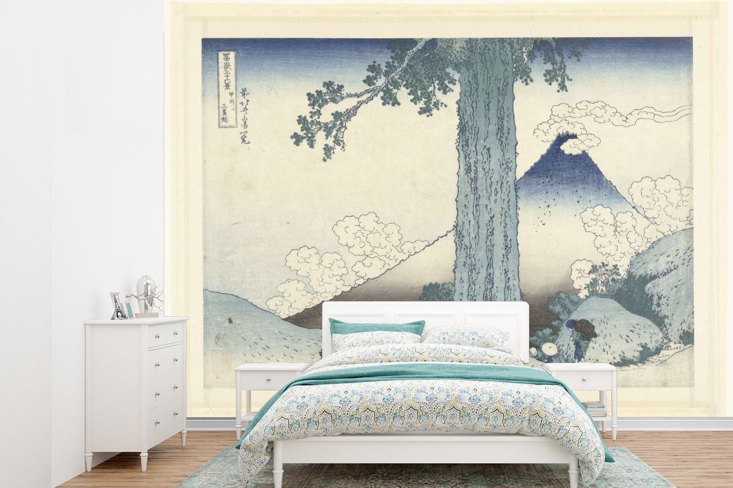 MuchoWow Fototapete Mishima-Bergpass in der Provinz Kai - Gemälde von Katsushika Hokusai, Matt, bedruckt, (6 St), Montagefertig Vinyl Tapete für Wohnzimmer, Wandtapete