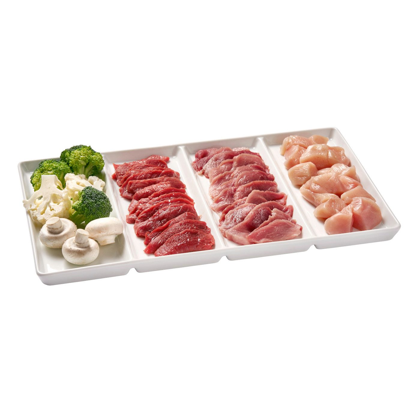 Betty Bossi Servierplatte Gourmet Servierplatte mit Fächern, rechteckige Porzellanplatte, weiß, Porzellan, (1 x Servierplatte), vier Unterteilungen, schlichtes Design, Länge 39 cm