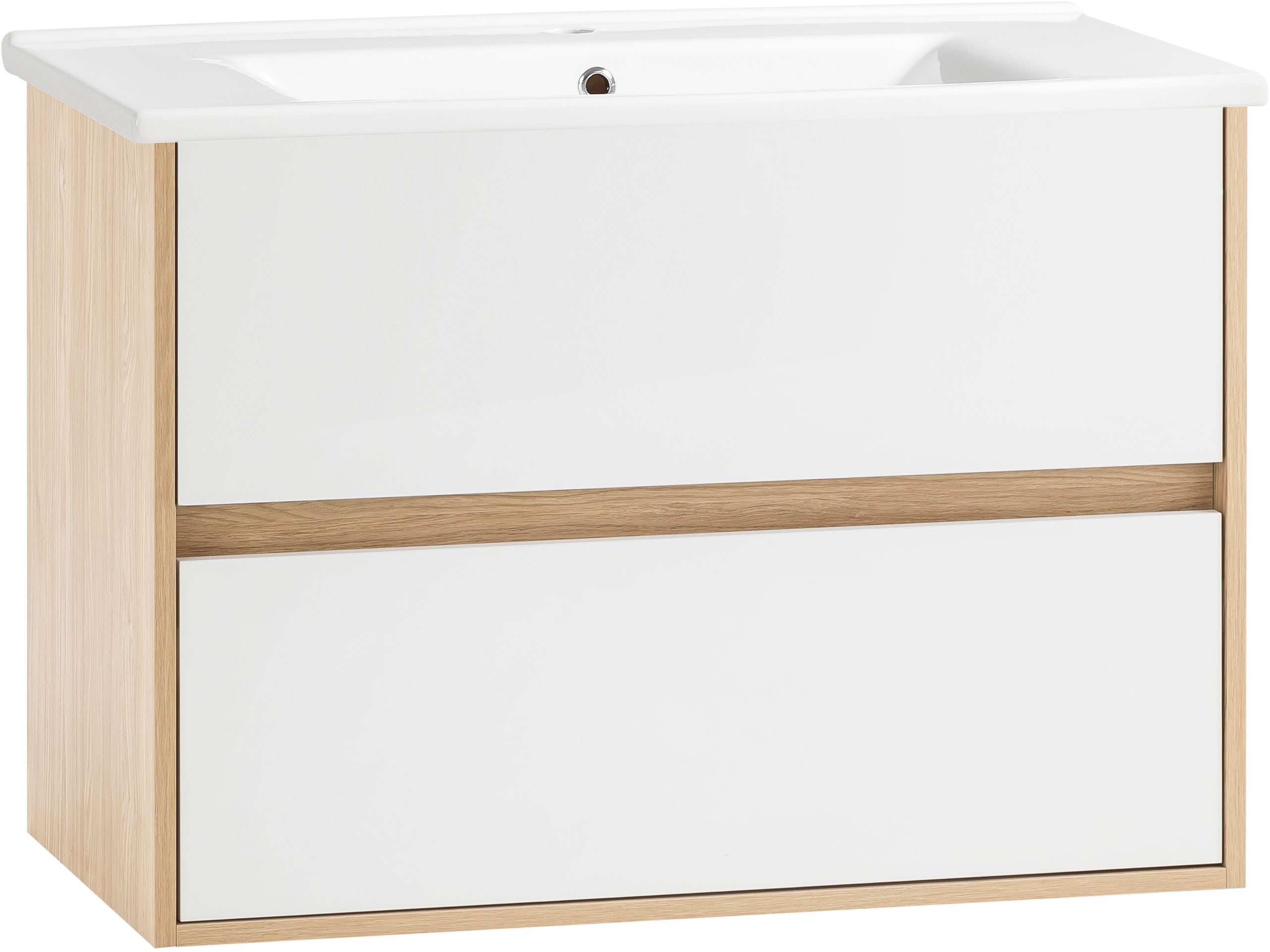 Schildmeyer Waschtisch Mali, Breite 85 cm, Holzdekor mit fühlbarer Struktur, Keramikbecken