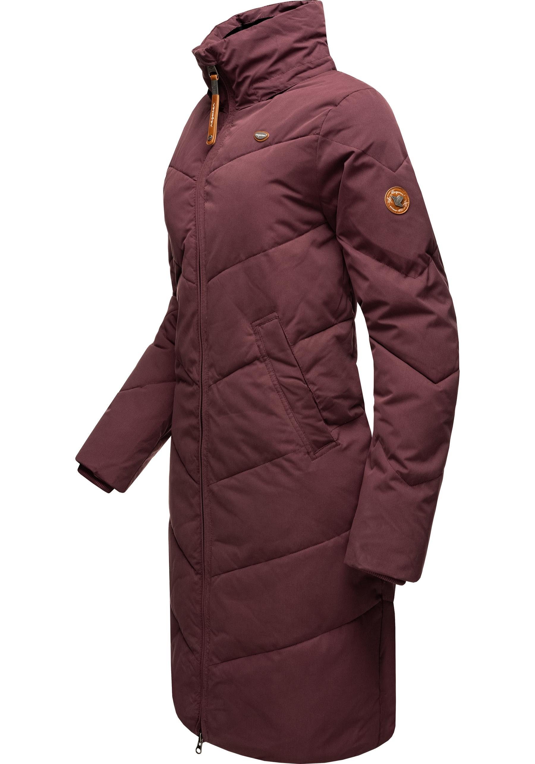 Winterparka Wintermantel Ragwear Kapuze Rebelka mit stylischer weinrot abnehmbarer