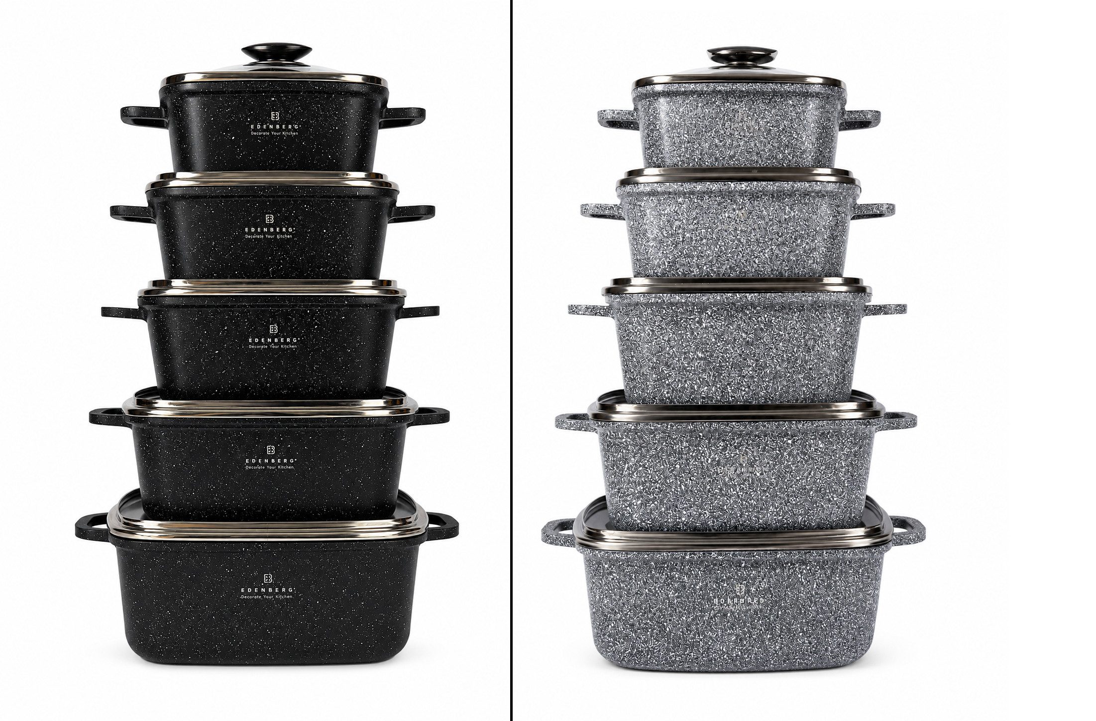 Edenberg Topf-Set Wunderschöner quadratischer Töpfe zum Backen und Kochen in zwei Farben, Aluminium, Edelstahl, Aluminiumguss (Entscheiden Sie sich für dieses hochwertige Topfset und erleben Sie Kochen auf einem neuen Niveau, mit Komfort, Stil und hervorr