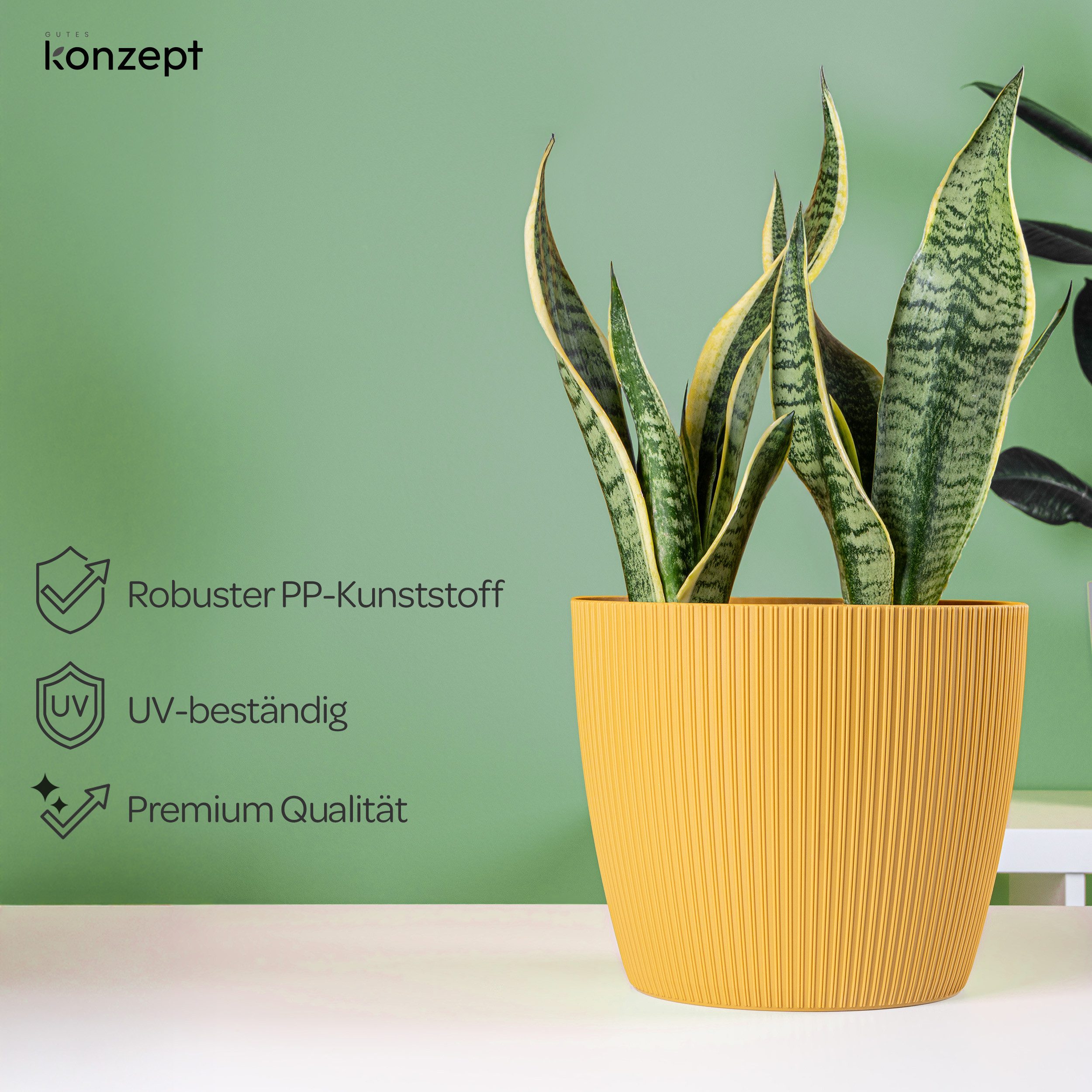 KONZEPT Blumentopf groß, gerillte Struktur 26/30cm, Übertöpfe für Zimmerpflanzen, aus Kunststoff ideal für Wohnzimmer, Küche und Balkon