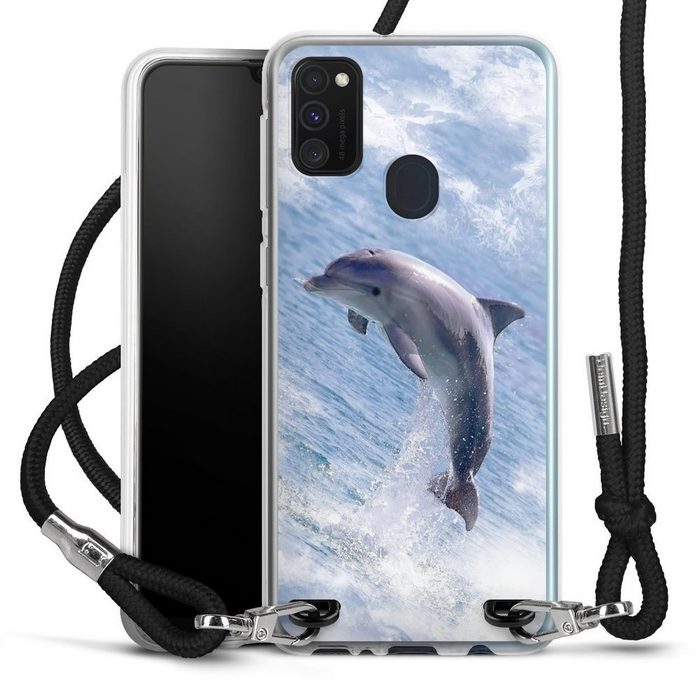 DeinDesign Handyhülle Delfine Meer Wal Springender Delphin Samsung Galaxy M21 Handykette Hülle mit Band Case zum Umhängen