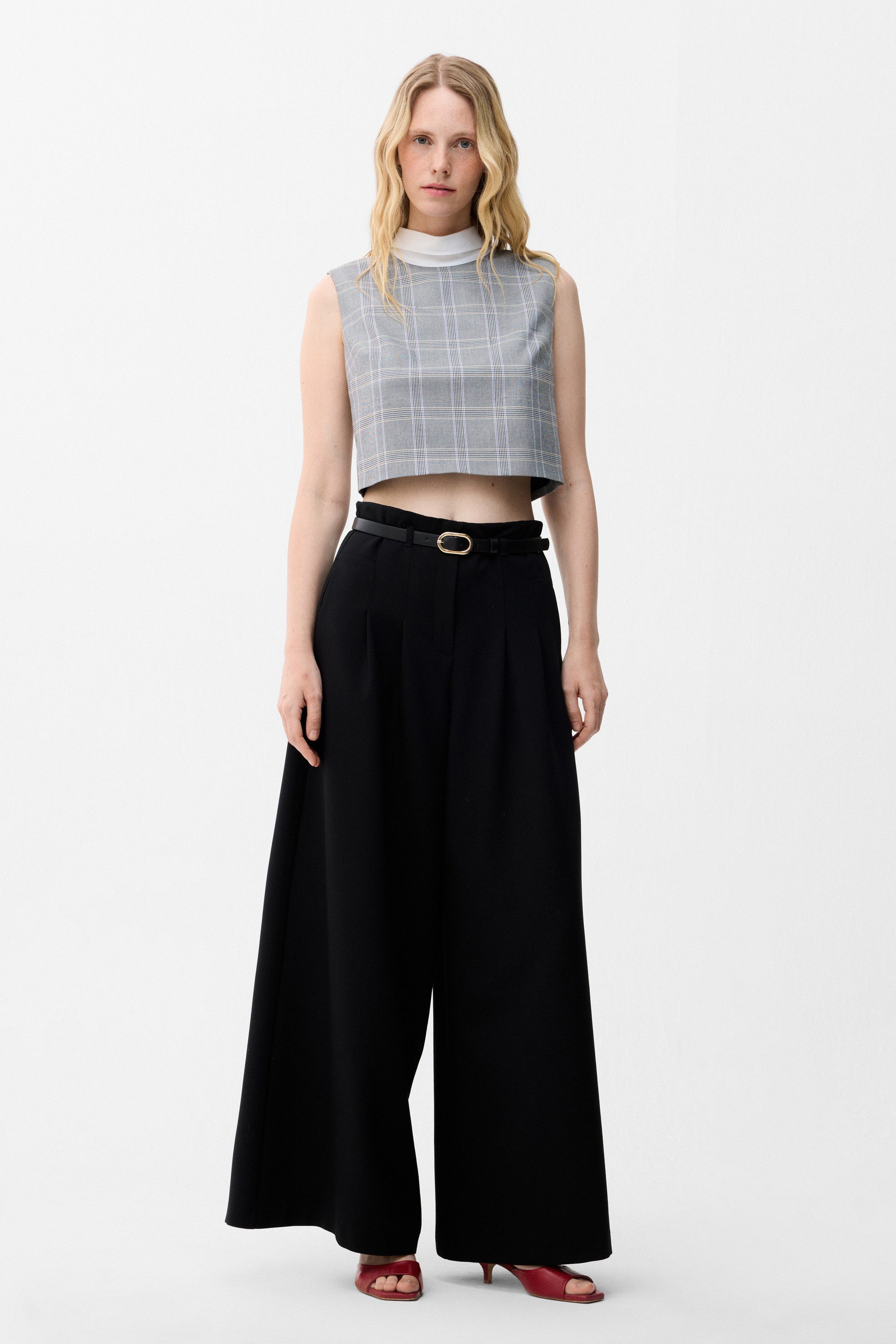 adL Blusentop Karierter ärmelloser Crop-Top