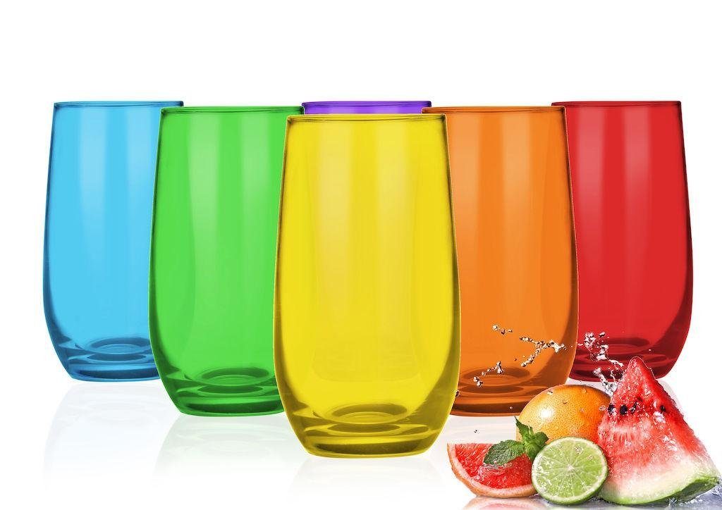 Sendez Gläser-Set 6 Bunte Trinkgläser 420ml Saftgläser Cocktailgläser Longdrinkgläser