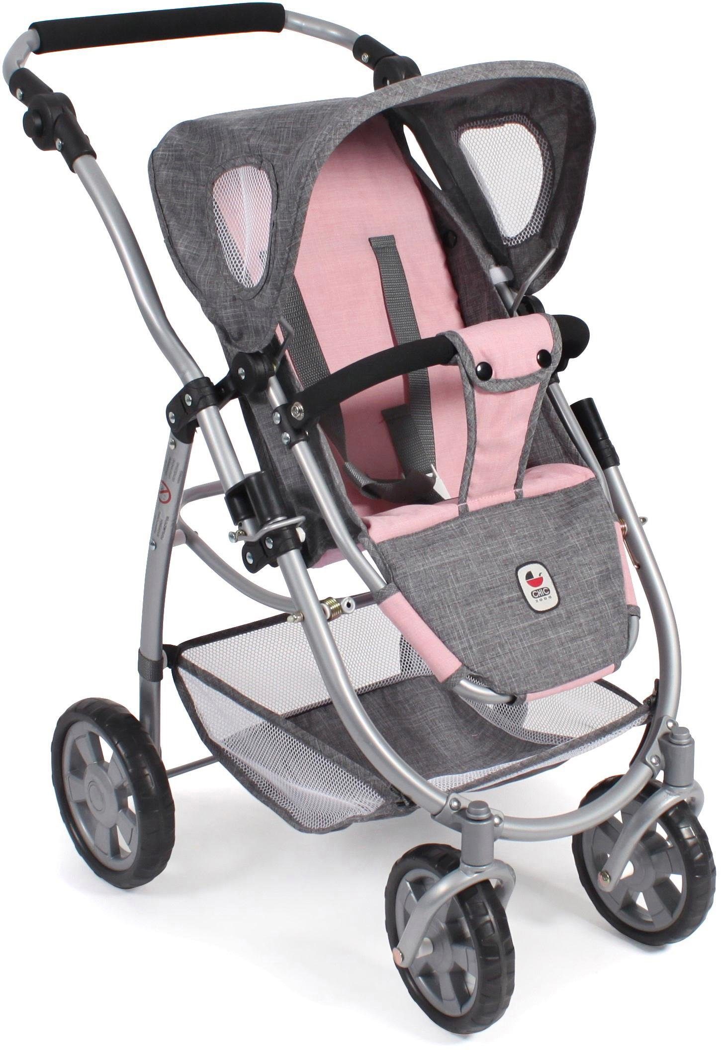CHIC2000 Kombi-Puppenwagen Emotion All In 3in1, Grau-Rosa, inkl. Babywanne, Babyschale und Sportwagenaufsatz