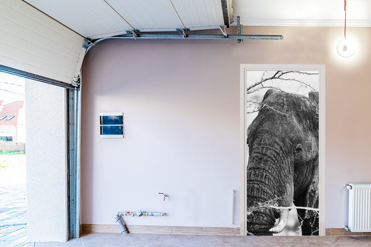 MuchoWow Türtapete Elefant - Tiere (1 Fototapete und Türaufkleber, - cm St), weiß, Tür, Äste Schwarz - - 75x205 Natur Matt, für bedruckt