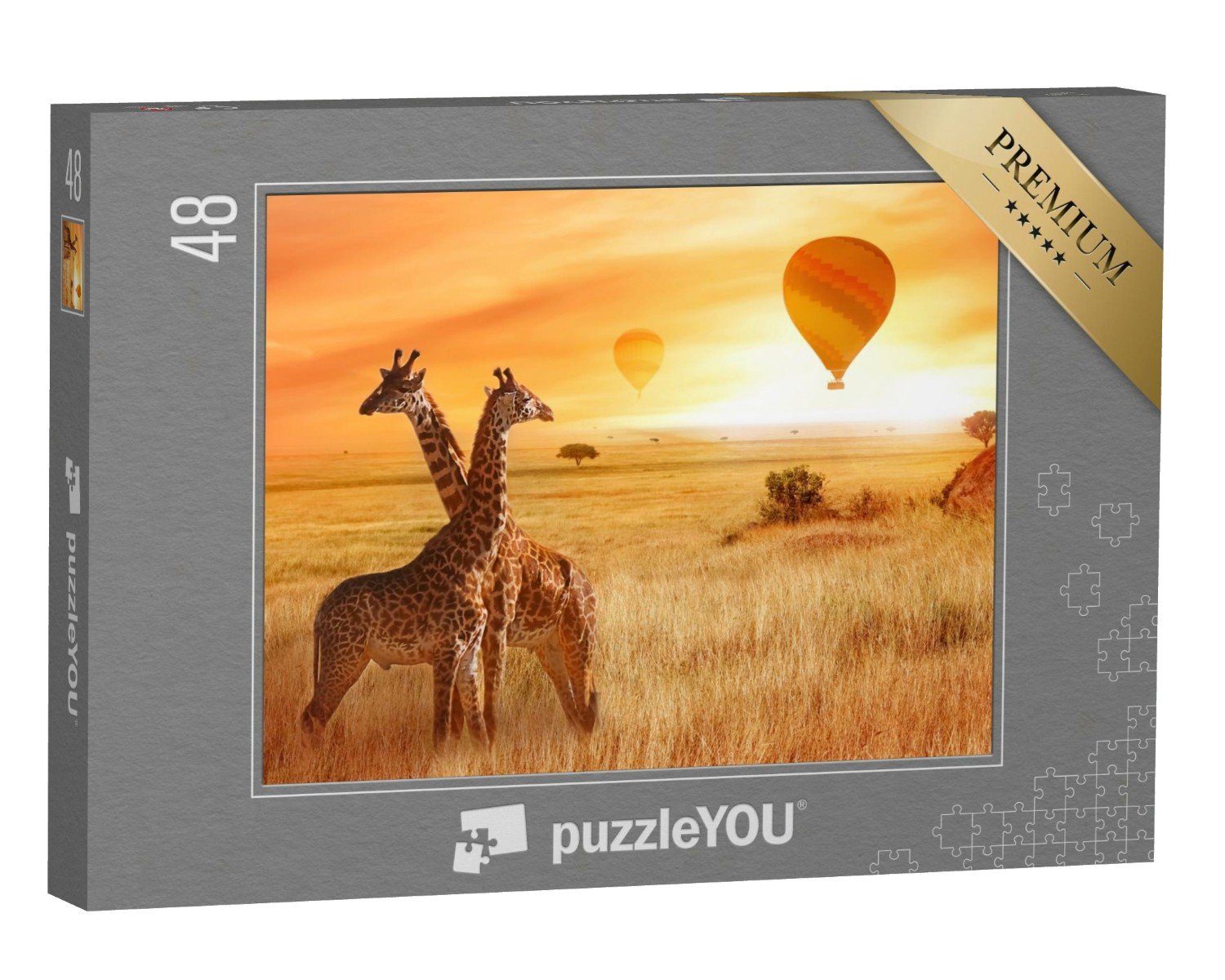 puzzleYOU Puzzle Ballonfahrt: Giraffen in der afrikanischen Savanne, 48 Puzzleteile, puzzleYOU-Kollektionen Tiere, Safari, Giraffen