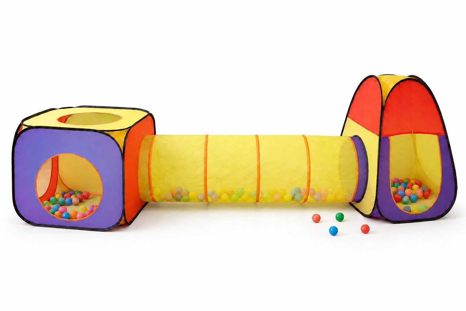Rungassi Spielzelt Popup Zelt 3-teiliges Kinder-Spielzelt mit Krabbeltunnel und 200 (Zelt mit Krabbeltunnel und 200 Bällen)