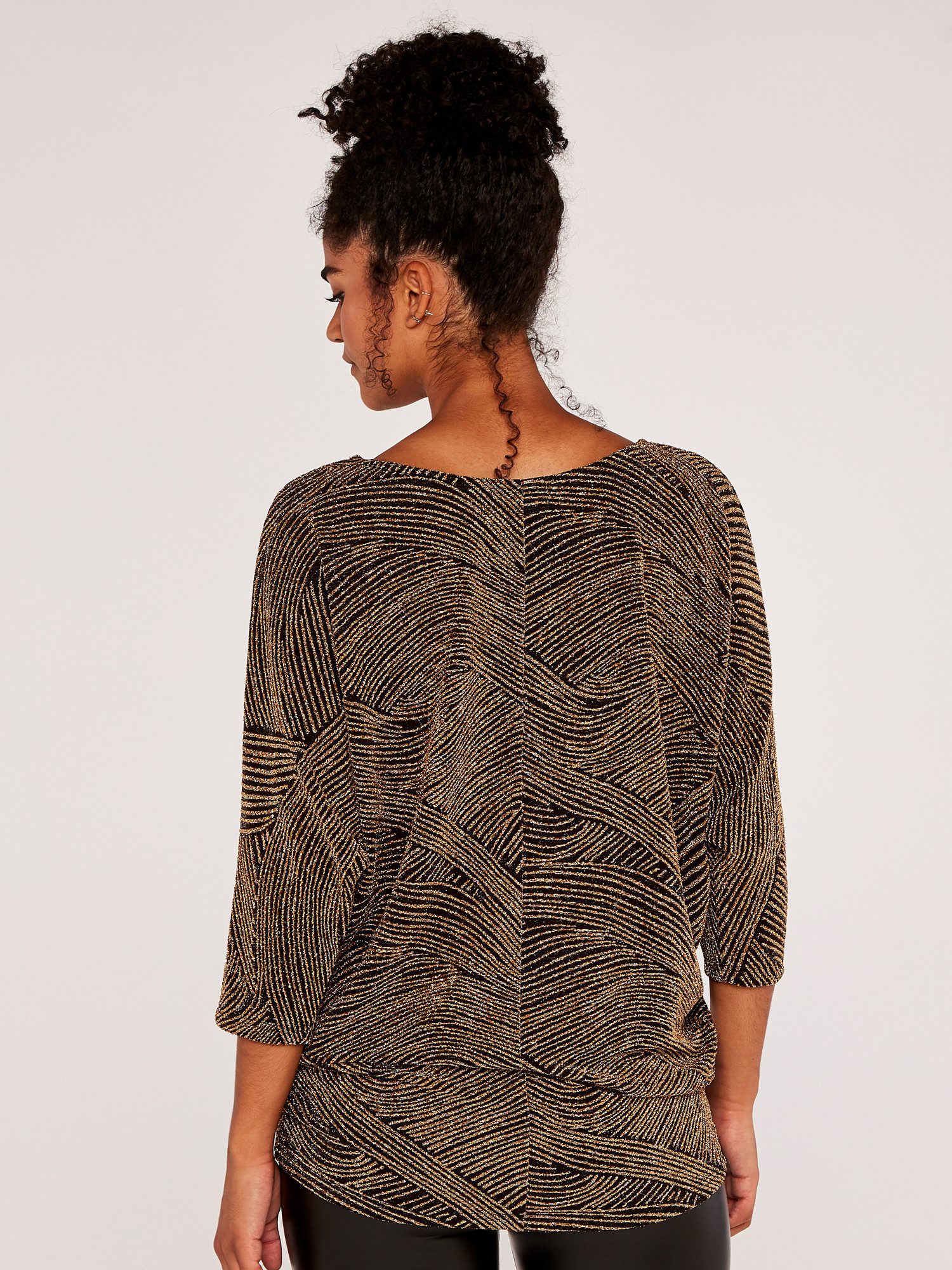 Apricot Fledermausshirt 3/4 Arm Top (1-tlg) im Metallic-Look günstig online kaufen