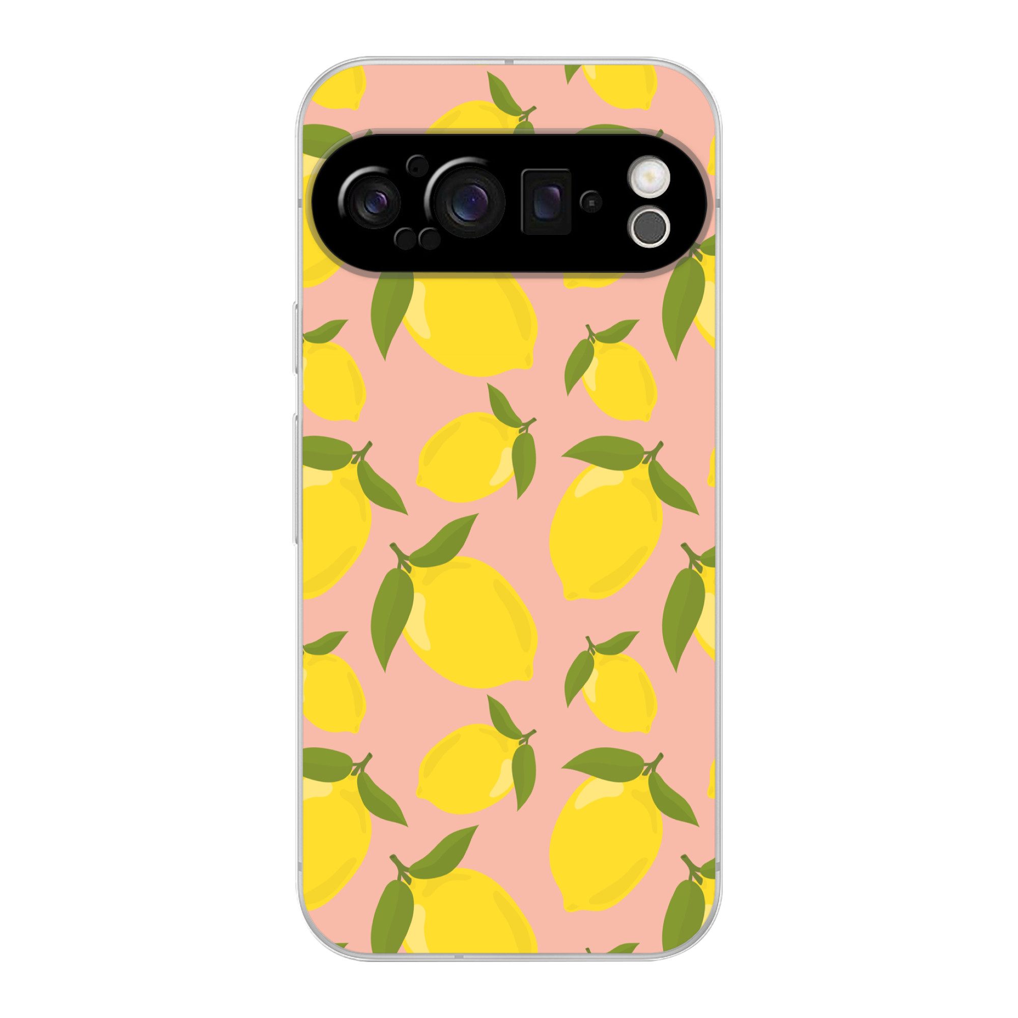 MuchoWow Handyhülle für Google Pixel 9 Pro Zitronen - Gelb - Rosa - Muster - Obst, Phone Case, Silikon, Schutzhülle Dünn