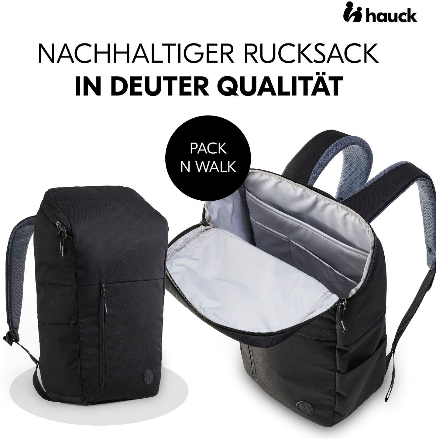 Material Walk, Black, Pack recyceltem Wickelrucksack N Hauck aus