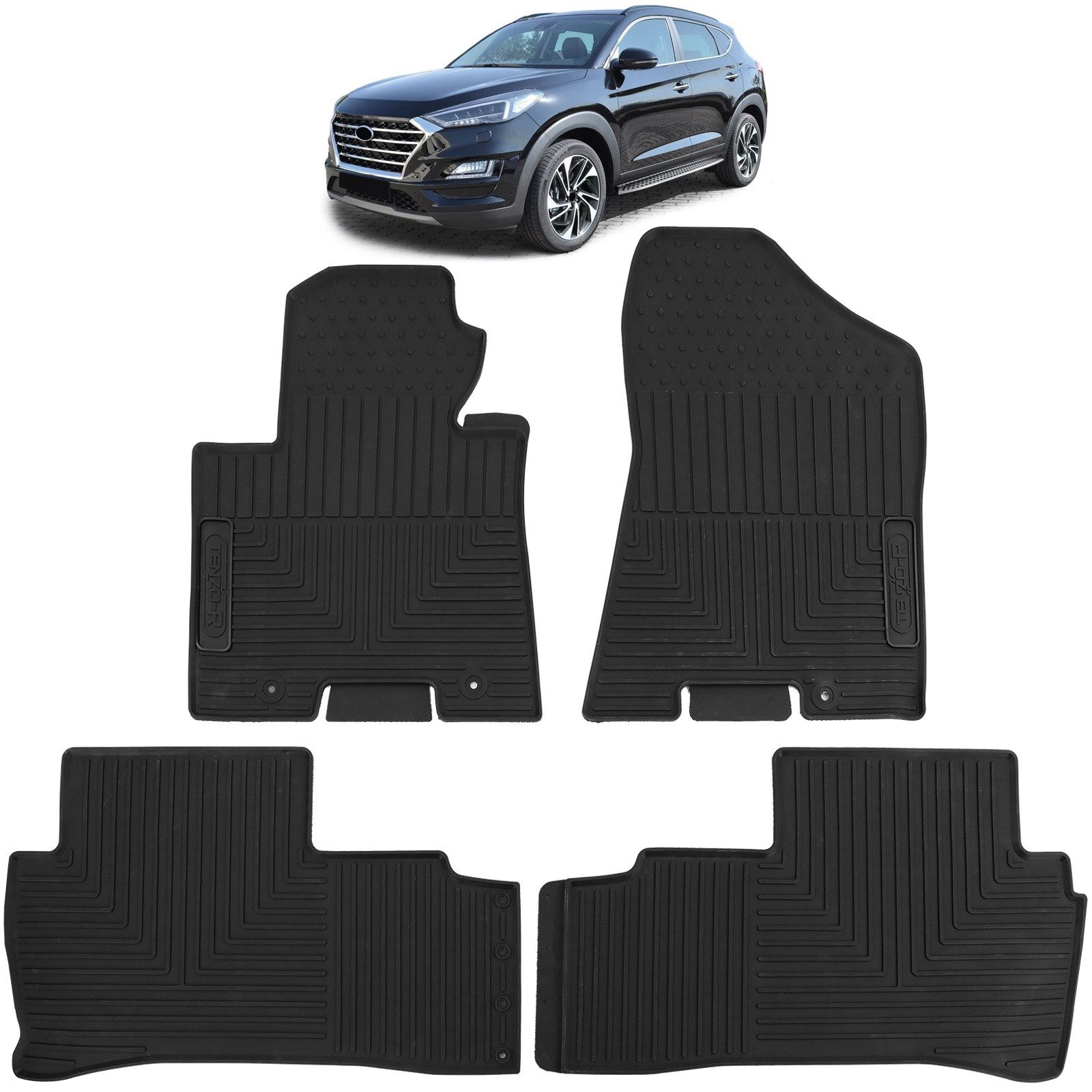 Passform-Fußmatten Auto Gummi Fußmatten Schwarz Premium Set für Hyundai Tucson 15-20