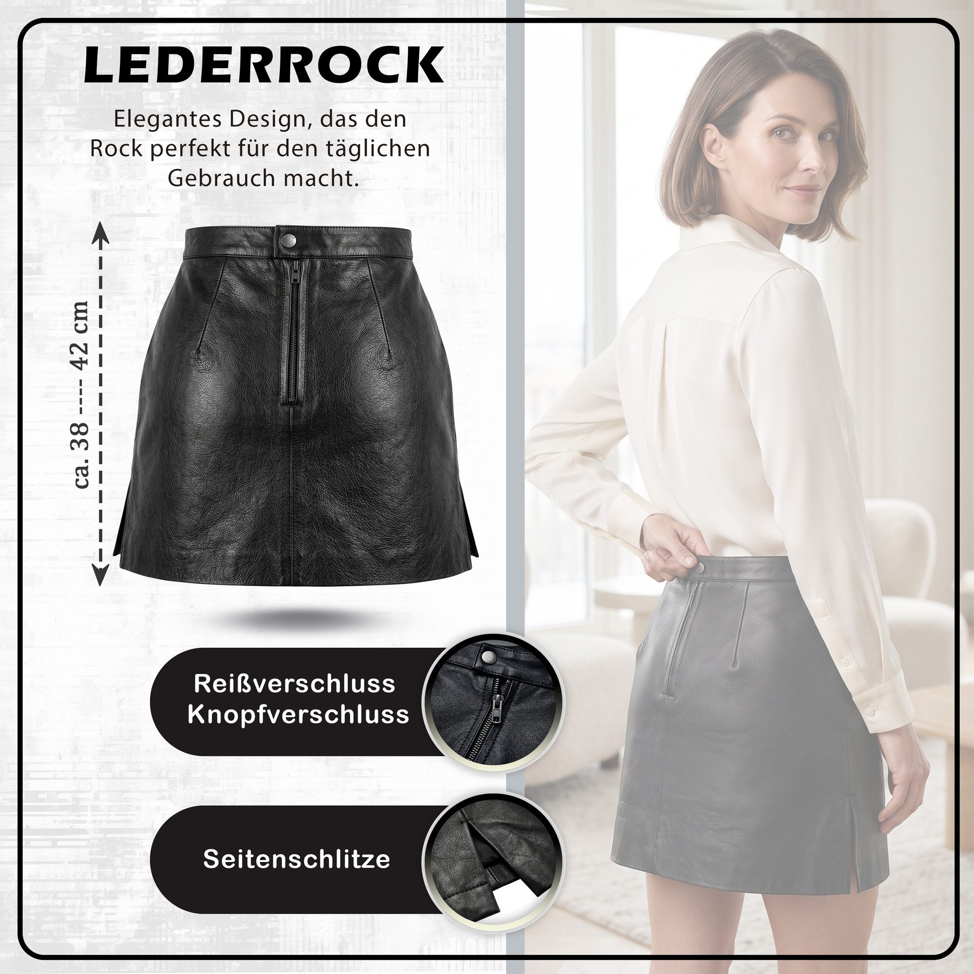 German Wear Lederrock Trend451R Mini Mini Lederrock echtes Leder schwarz – Bild 3 von 5