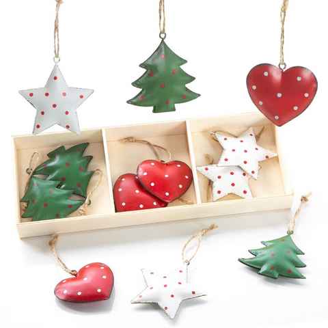 Logbuch-Verlag Baumbehang 12 Weihnachtsanhänger rot weiß grün - 5 cm (12 St), zum Aufhängen für den Christbaum und für Weihnachtsgeschenke