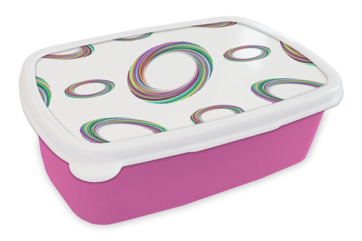 MuchoWow Lunchbox Ring - Regenbogen - Muster, Kunststoff, (2-tlg), Brotbox für Erwachsene, Brotdose Kinder, Snackbox, Mädchen, Kunststoff rosa