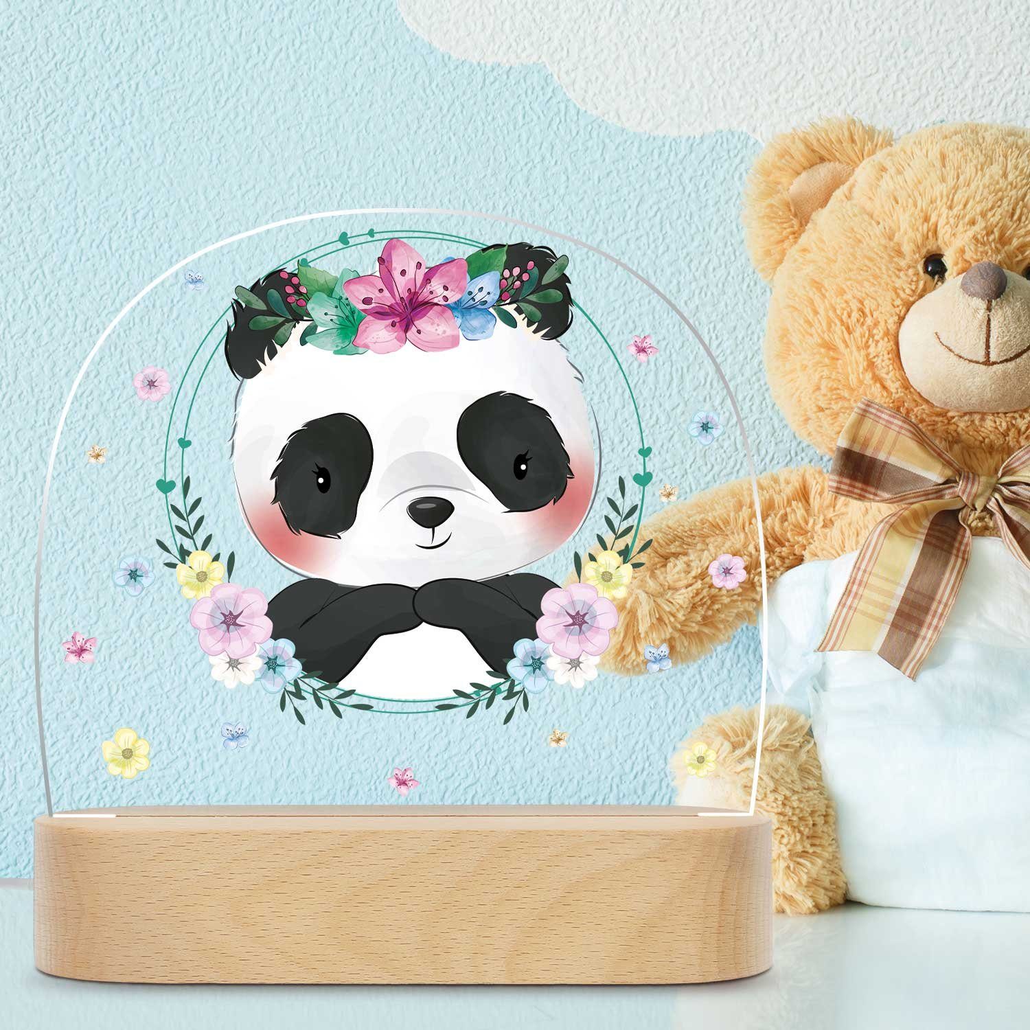 GRAVURZEILE LED Nachtlicht für Kinder, Beruhigend und Energiesparend - Blumen Design - Panda Blume, LED, 3 Lichtmodi: Warm- Kalt- und Mischweiß, Geschenk für Kinder & Baby