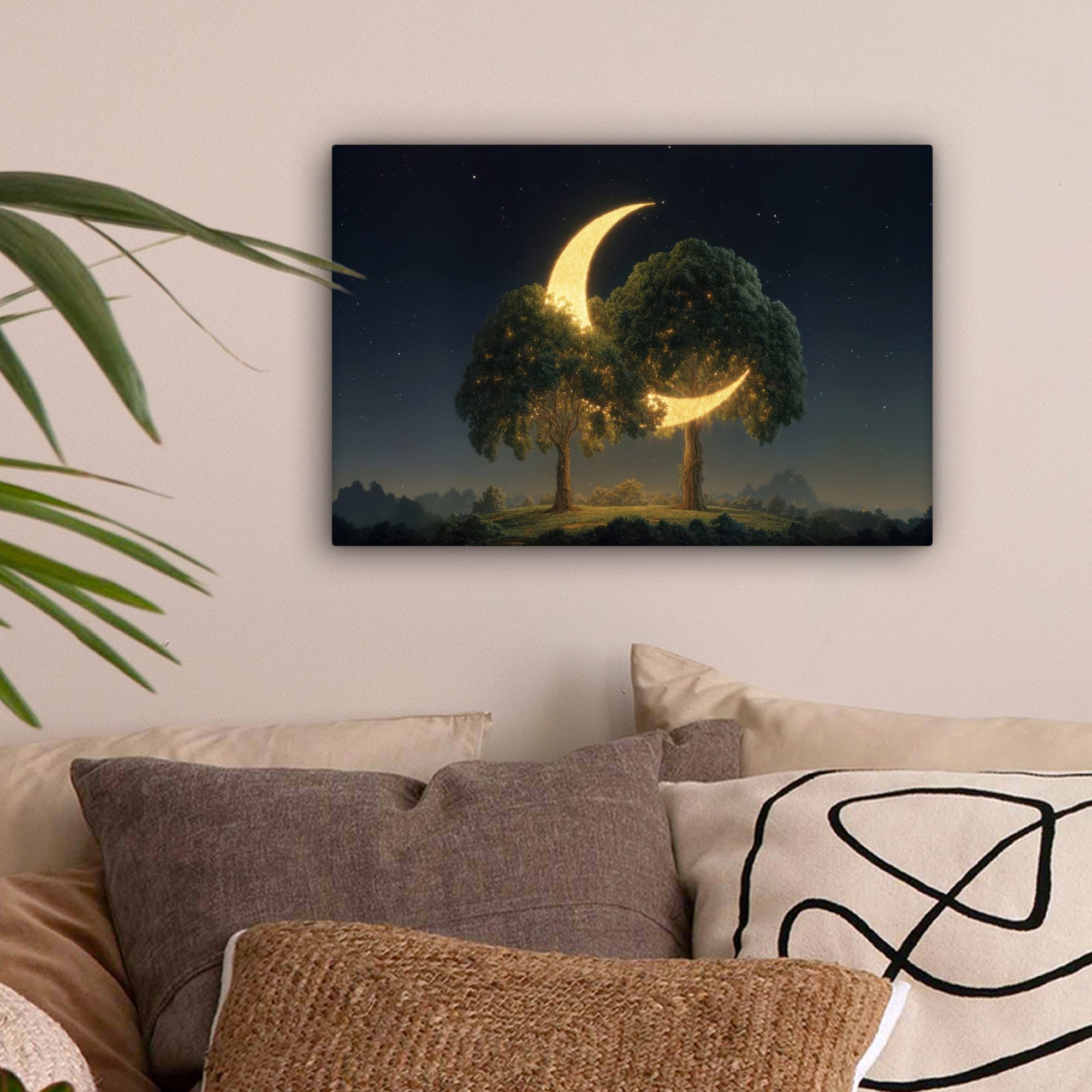 OneMillionCanvasses® Leinwandbild Mond - Bäume - Ruhe, Fotodruck (1 St), Le günstig online kaufen