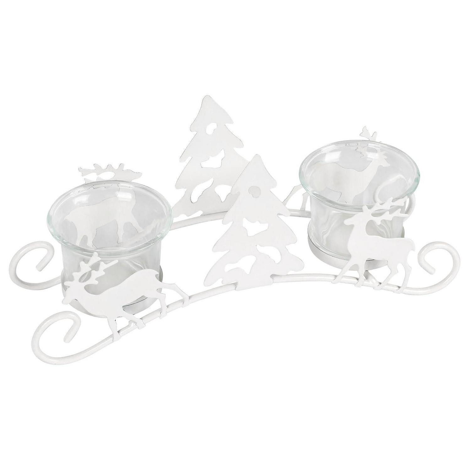 LuxusKollektion Kerzenständer Kerzenleuchter Hirsch Weihnachten weiß (1 St)