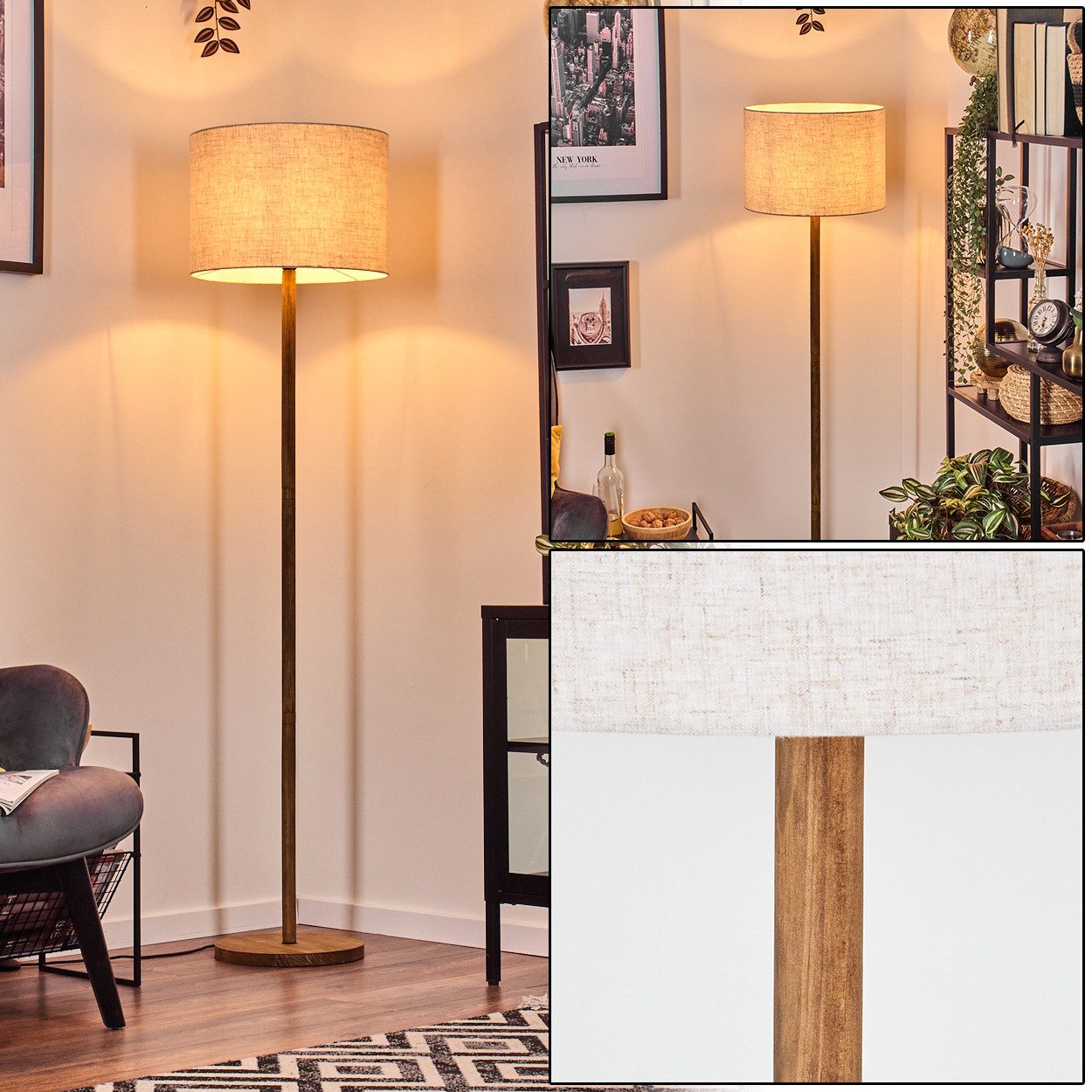 hofstein Stehlampe Stehlampe aus Holz/Stoff in Naturfarben/Beige/Weiß, Höhe 165 cm, ohne Leuchtmittel