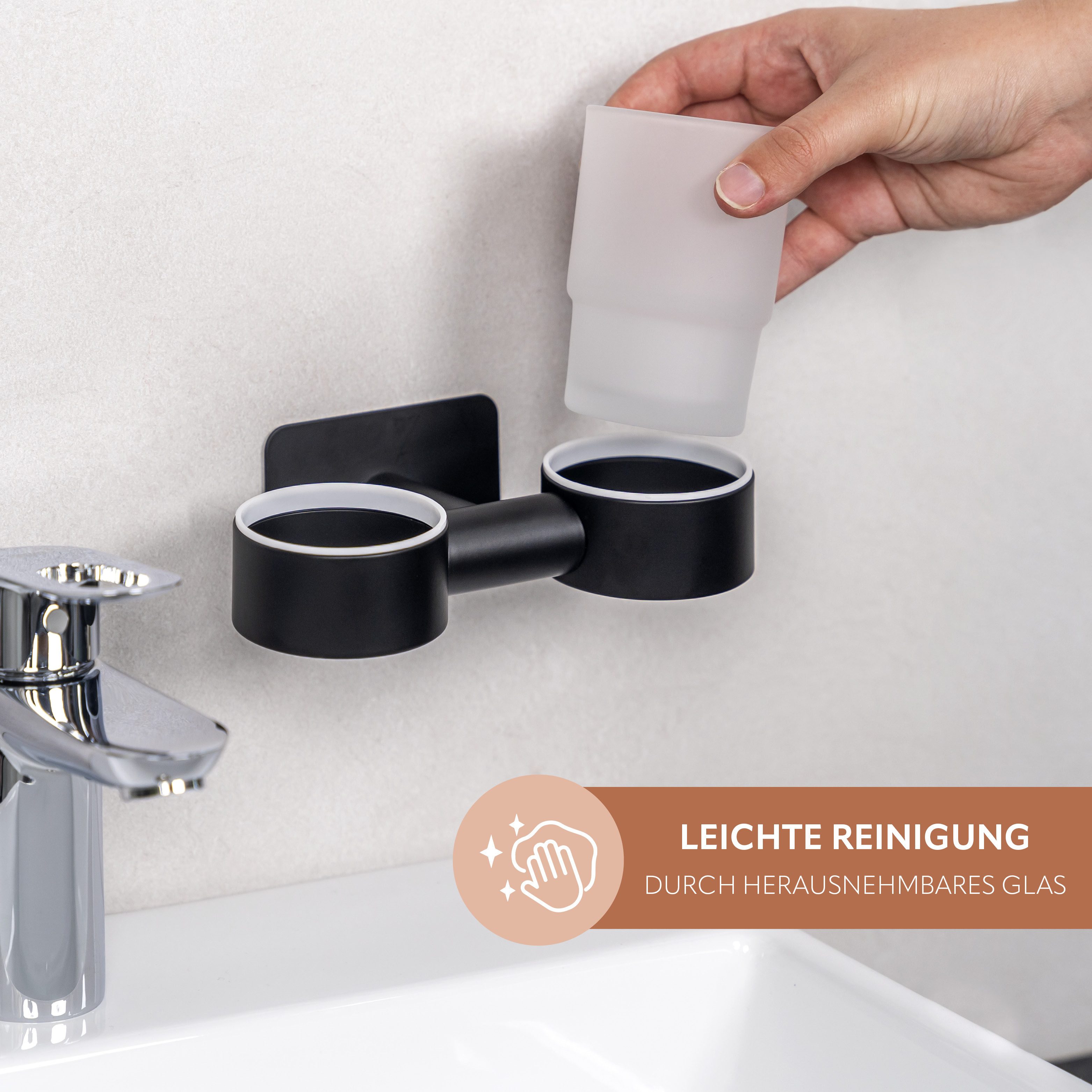 bremermann Zahnputzbecher Bad-Serie PIAZZA BLACK TAPE - mit Klebepad