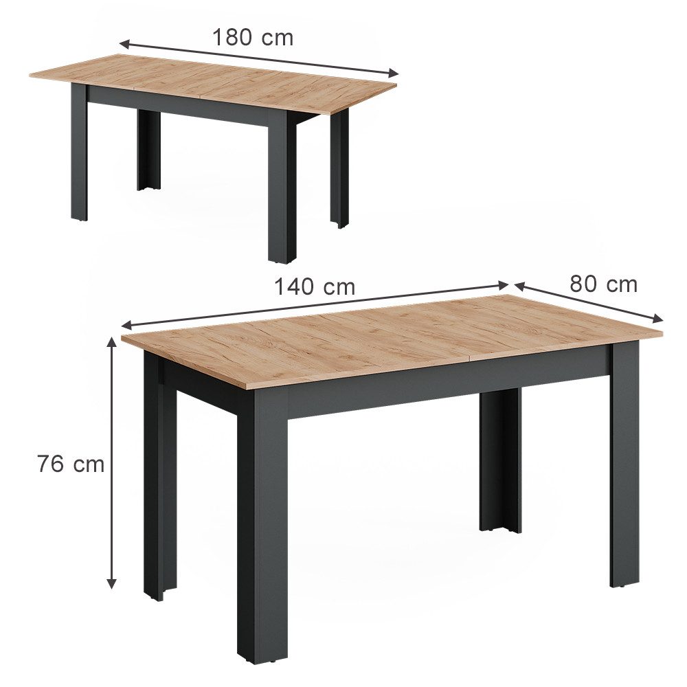 Vicco Esstisch Repose, Anthrazit/Goldkraft Eiche, 180 günstig online kaufen