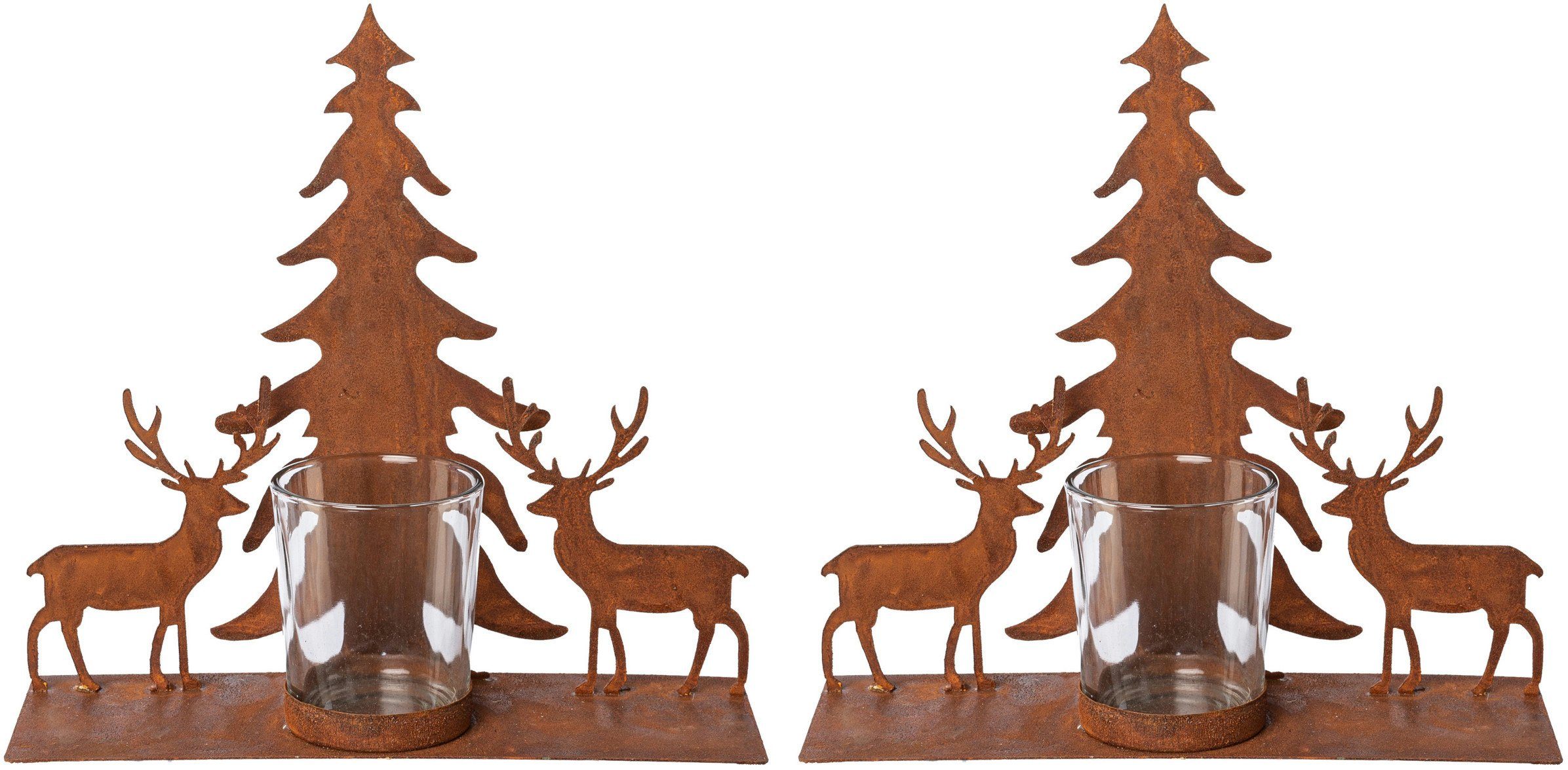 Creativ deco Teelichthalter Weihnachtsdeko (2 St), Oberfläche in Rost-Optik | Teelichthalter