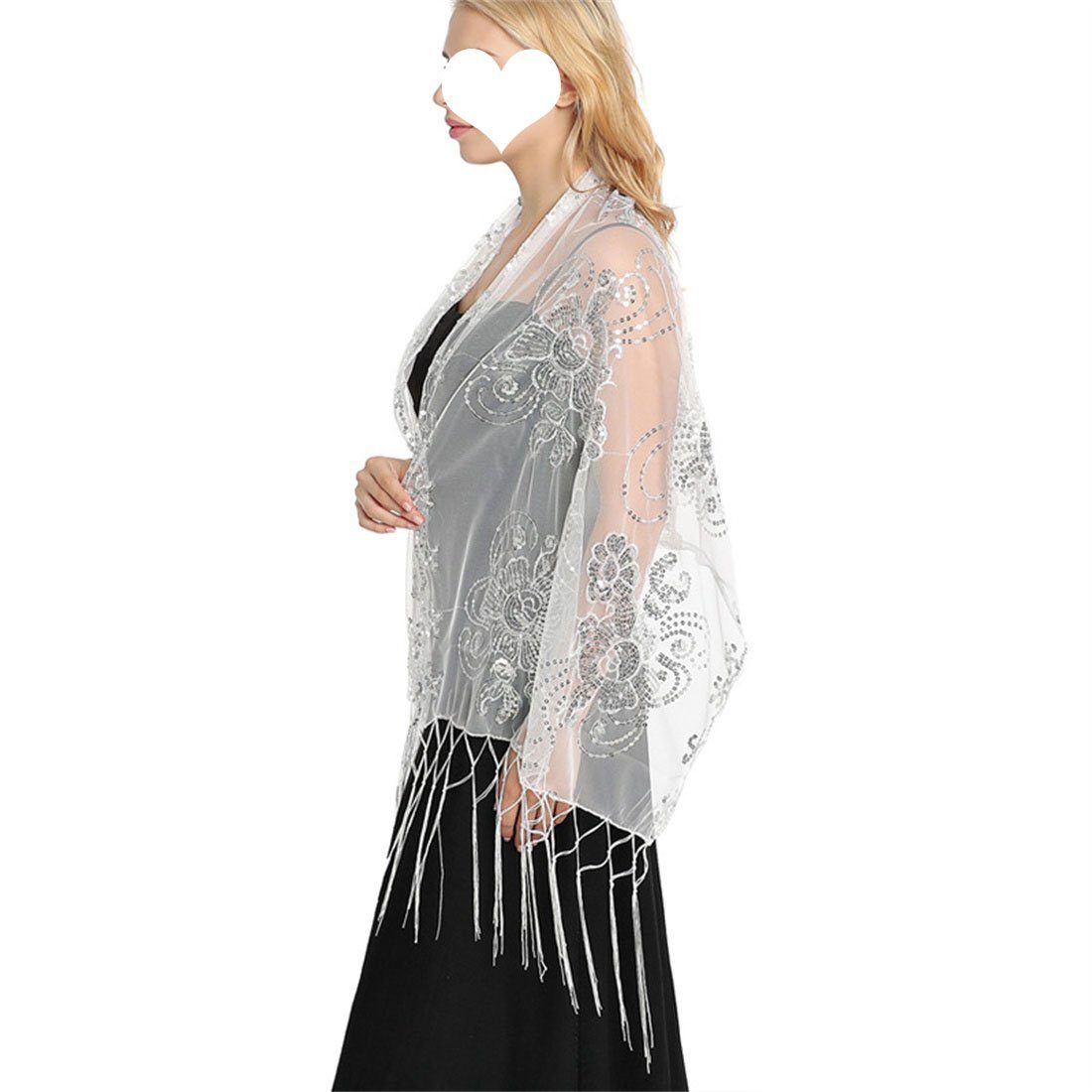 DÖRÖY Seidenschal Damen Netz Fransen Schal Abendkleid Weiß Schal Schal Seidenschal