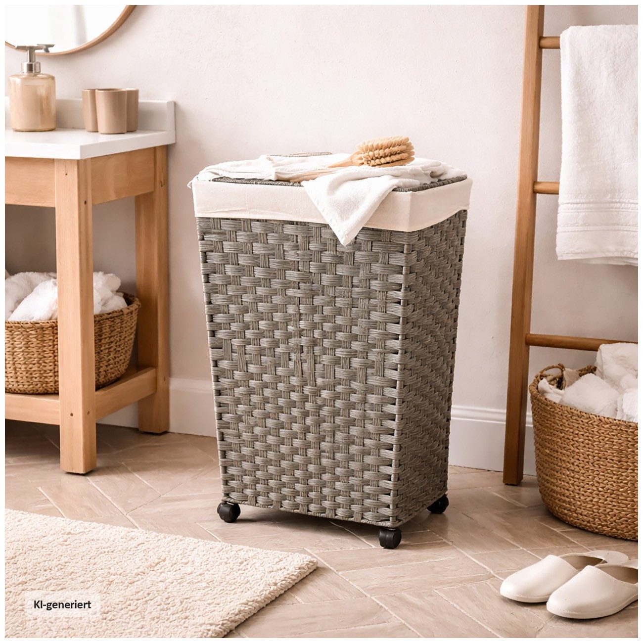 HTI-Living Wäschekorb Wäschesammler 40 Liter Briena Grau (Stück, 1 St., 1 Wäschesammler), Wäschekorb Polyrattan auf Rollen
