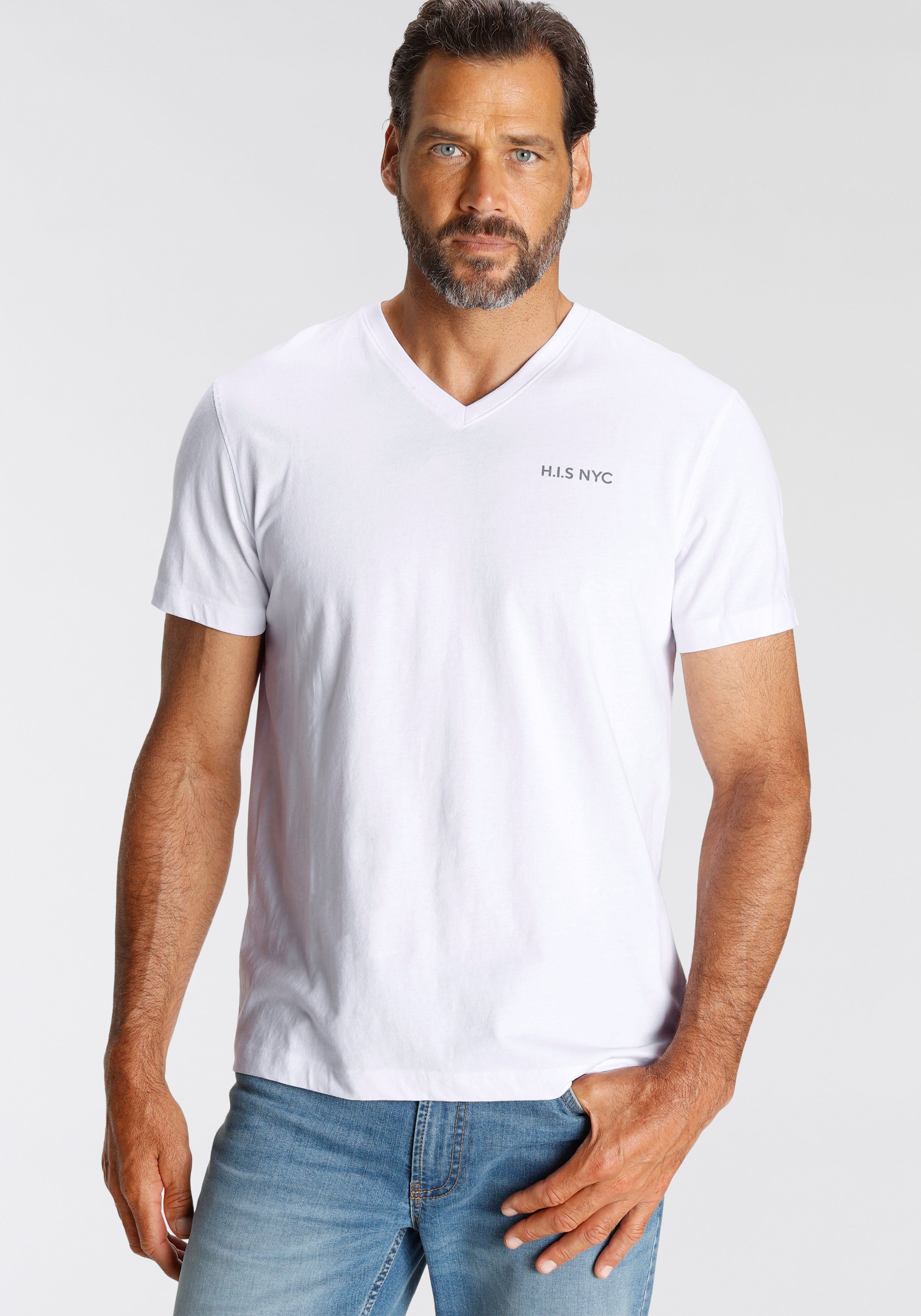 H.I.S V-Shirt (3-er Pack) Kurzarm, Slim Fit, aus Baumwolle