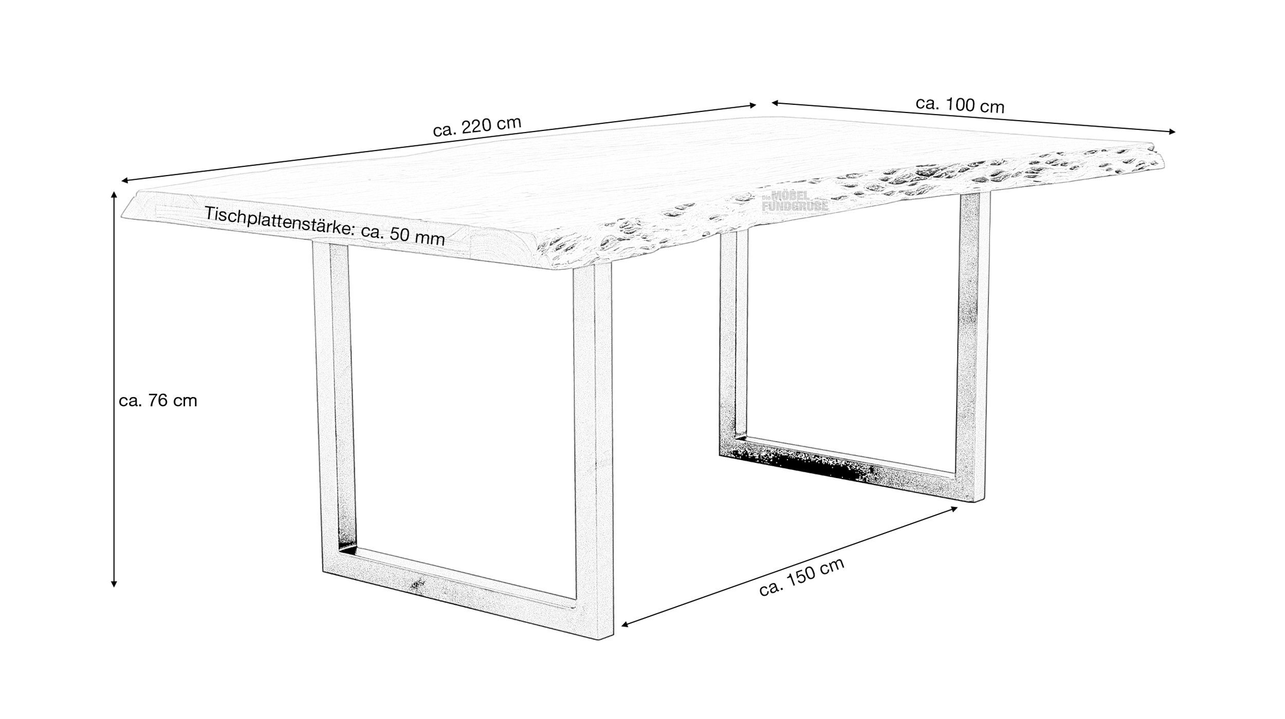 Massivart® Baumkantentisch TICO / Massivholz Akazienholz / 55 mm Tischplatte, Standbeine Kufengestell / Metall schwarz lackiert / Industrial Look